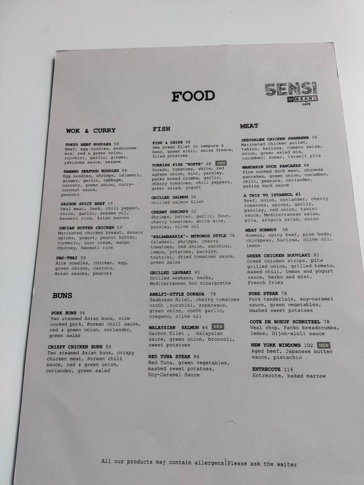 Menu at 5ENSI by BeanZ Cafe, Bucharest