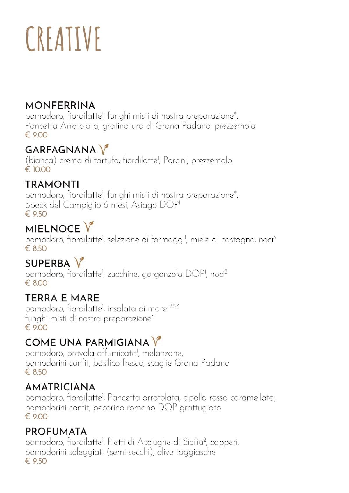 Menu di ALVEOLA' Asolo pizzeria 