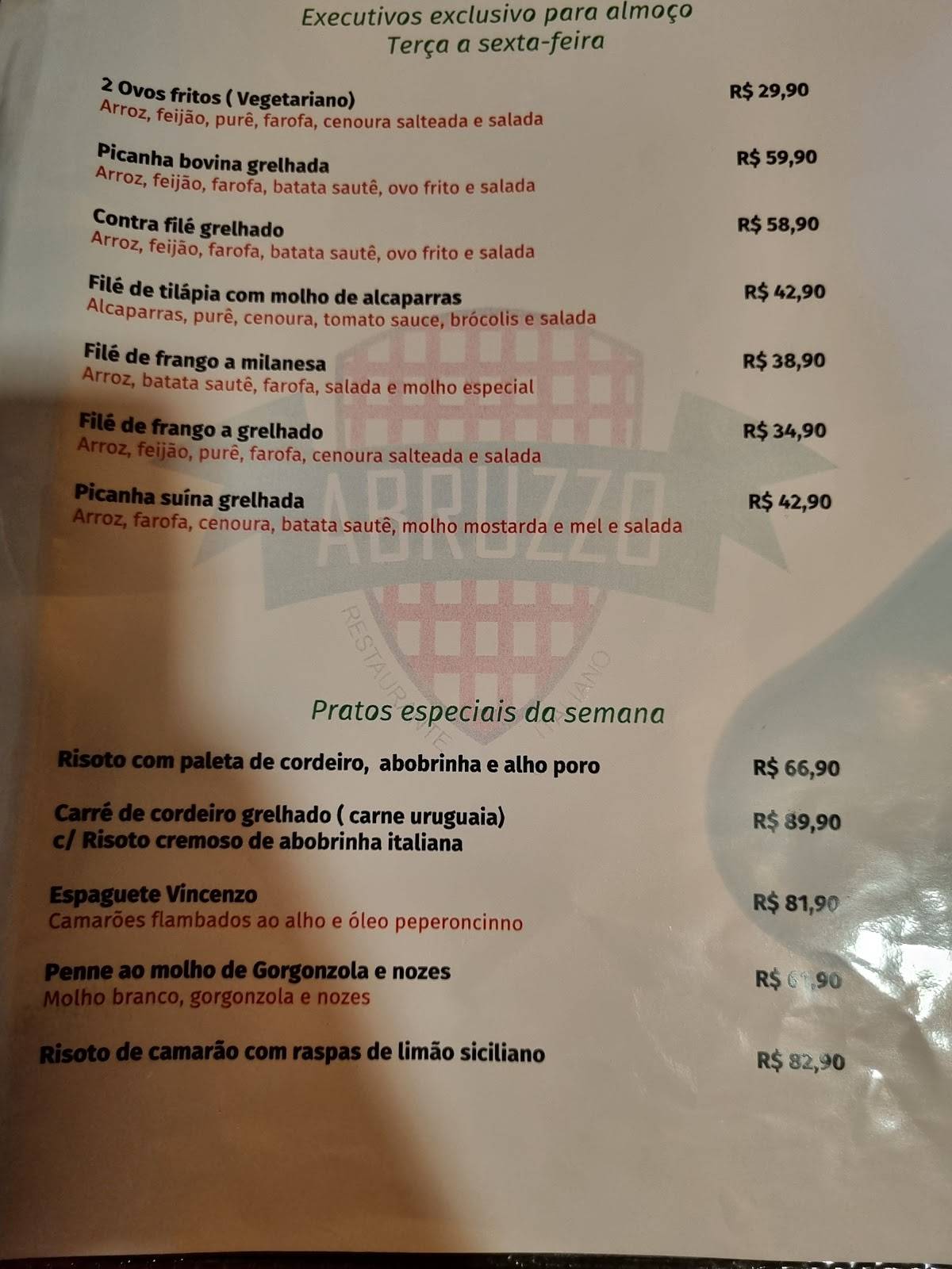 Abruzzo Restaurante Italiano cardápio