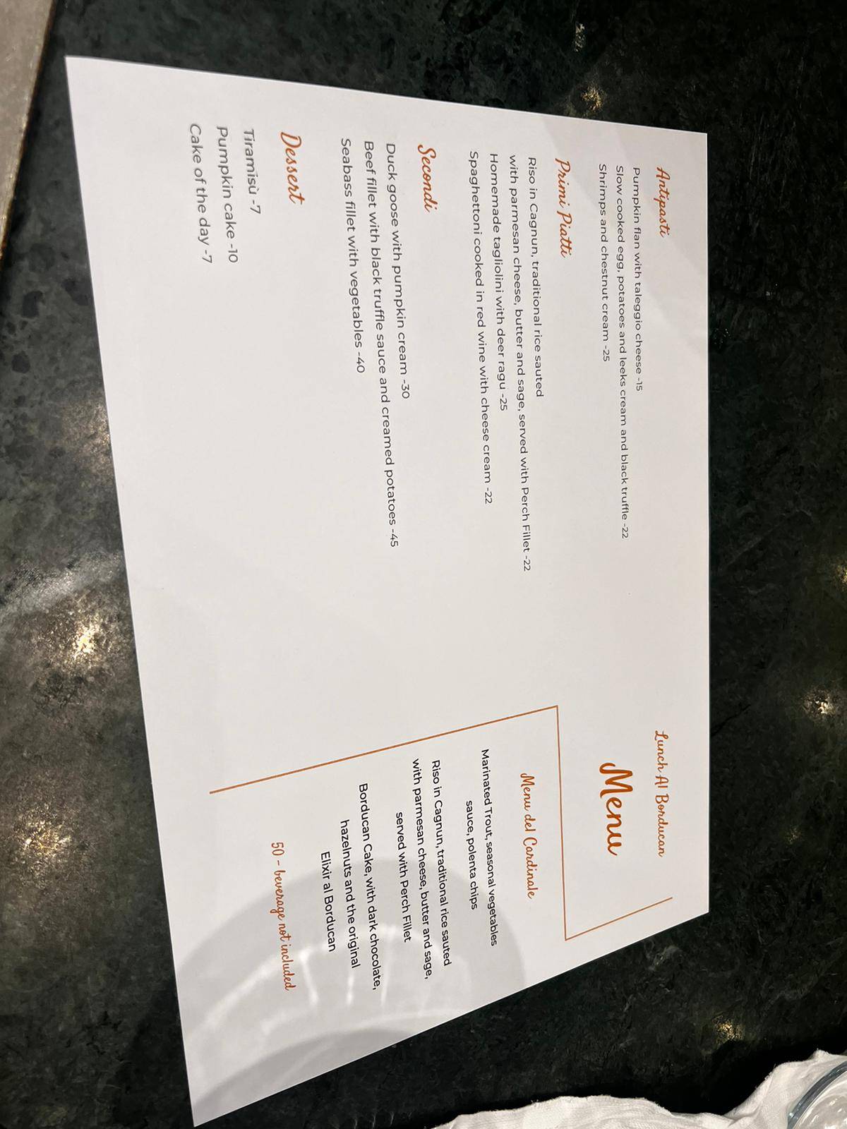 Menu di Al Borducan Romantic Restaurant 