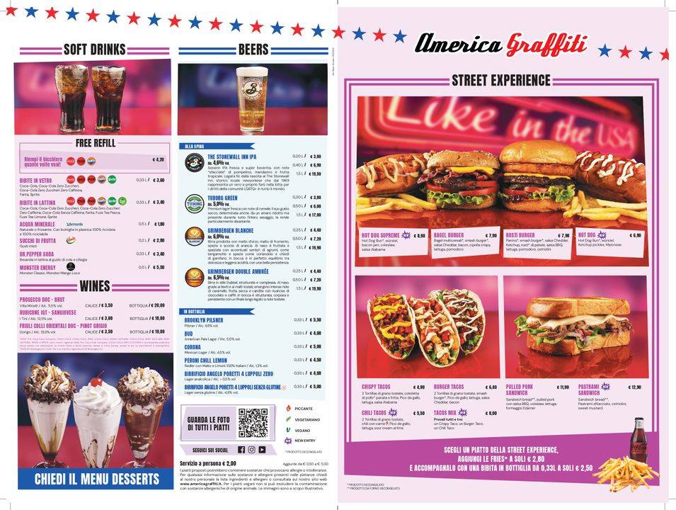 Menu di America Graffiti - San Giovanni Lupatoto 