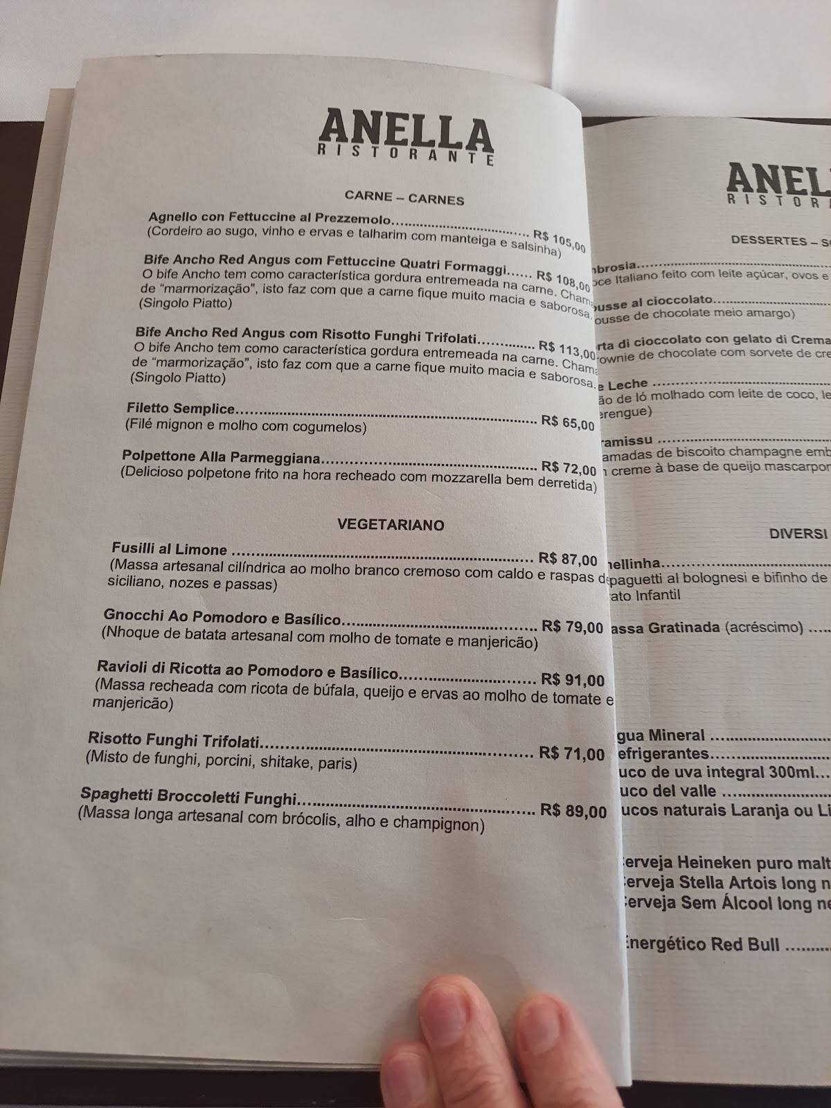 Anella Ristorante cardápio