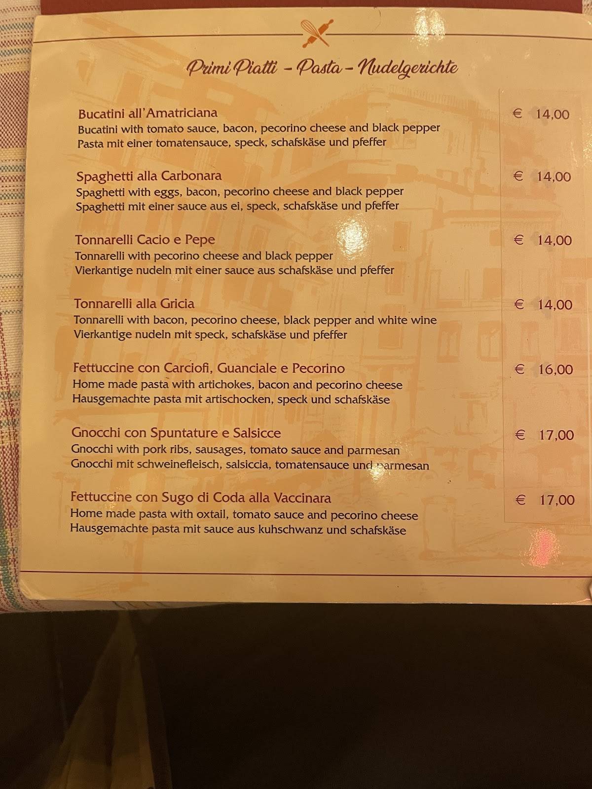 Menu di Antica Hostaria Romanesca 