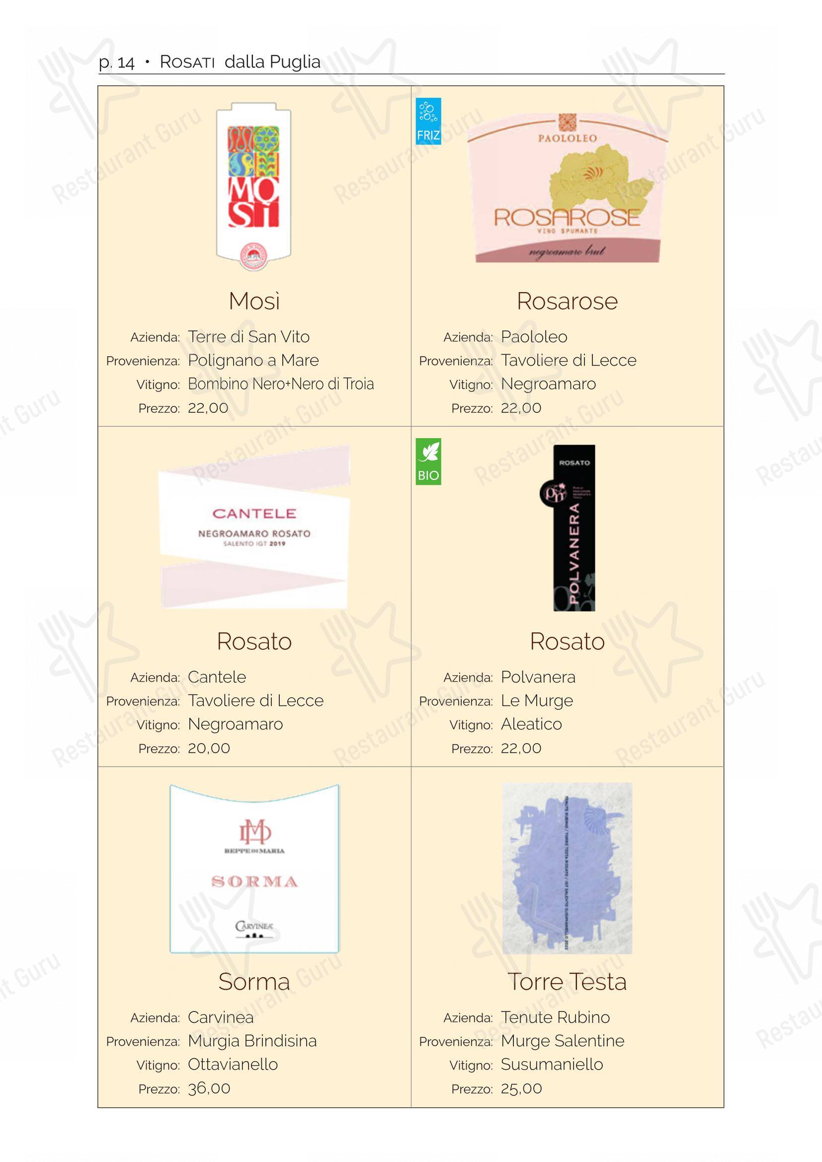 Menu bar per Ristorante Antiche Mura in Polignano A Mare