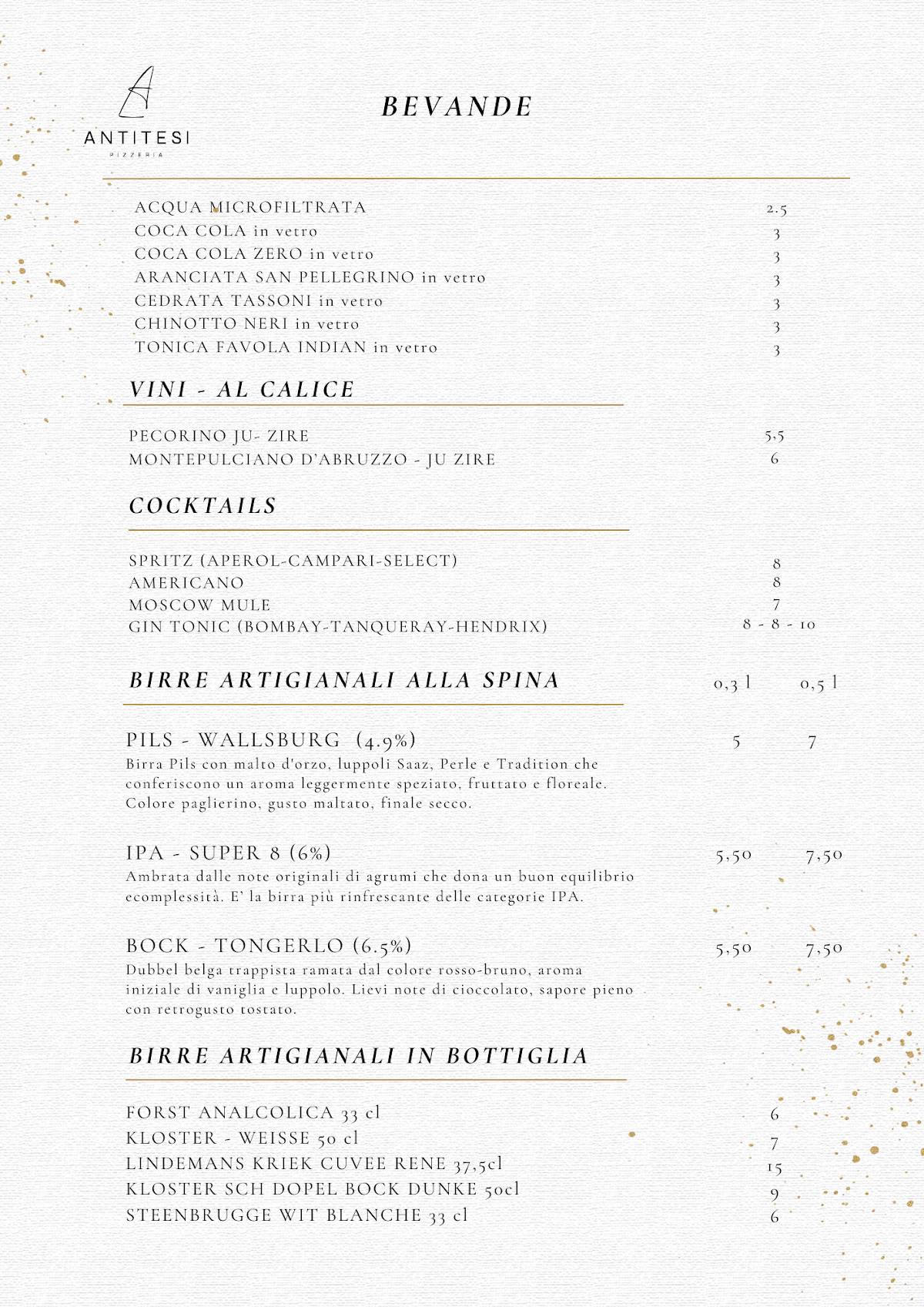 Menu di Antitesi Pizzeria 