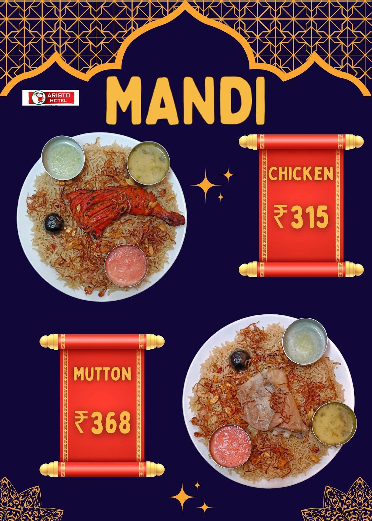 Aristo Hotel menu