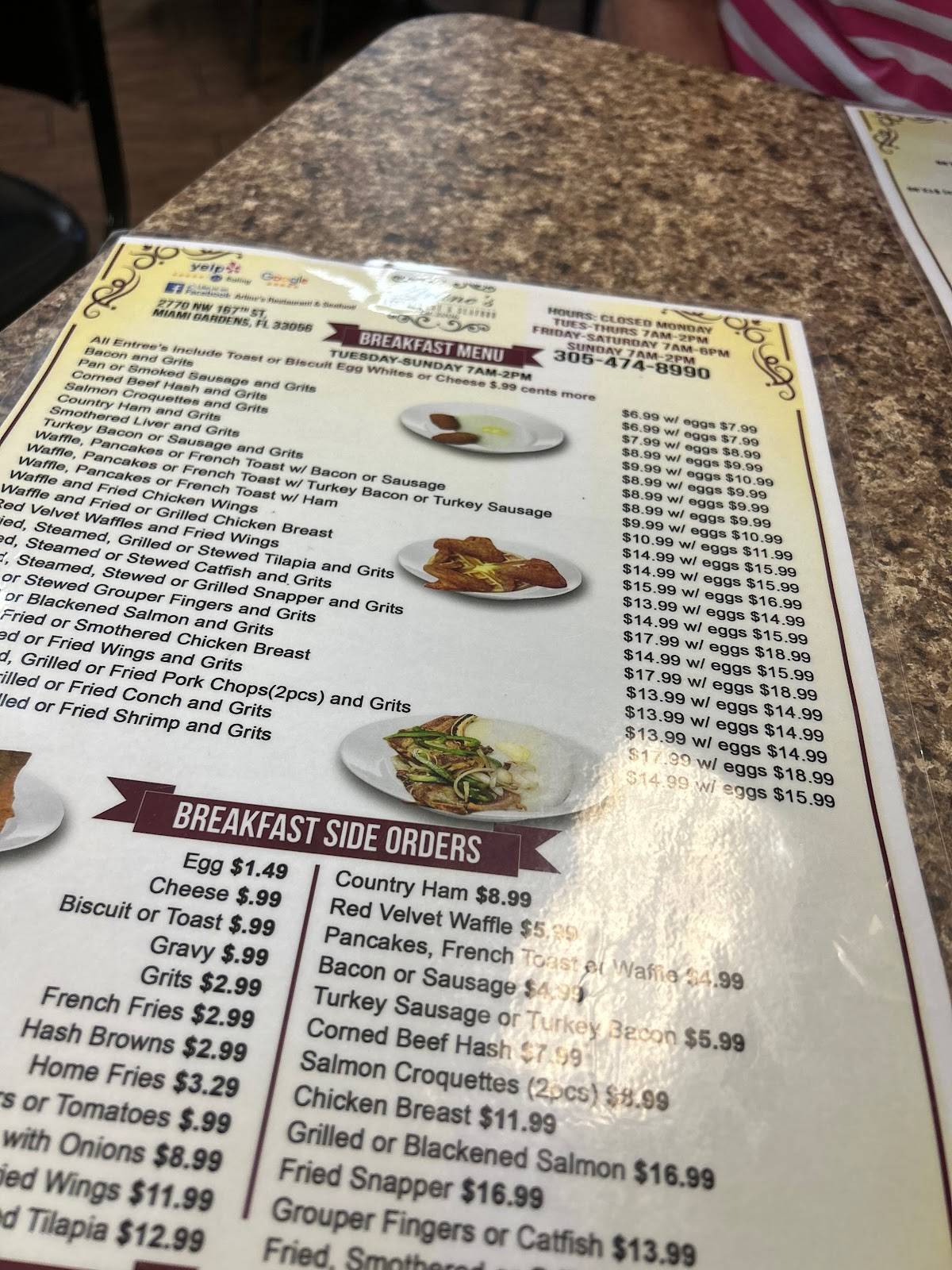 Menu at Arline's Restaurant & Seafood, Miami Gardens