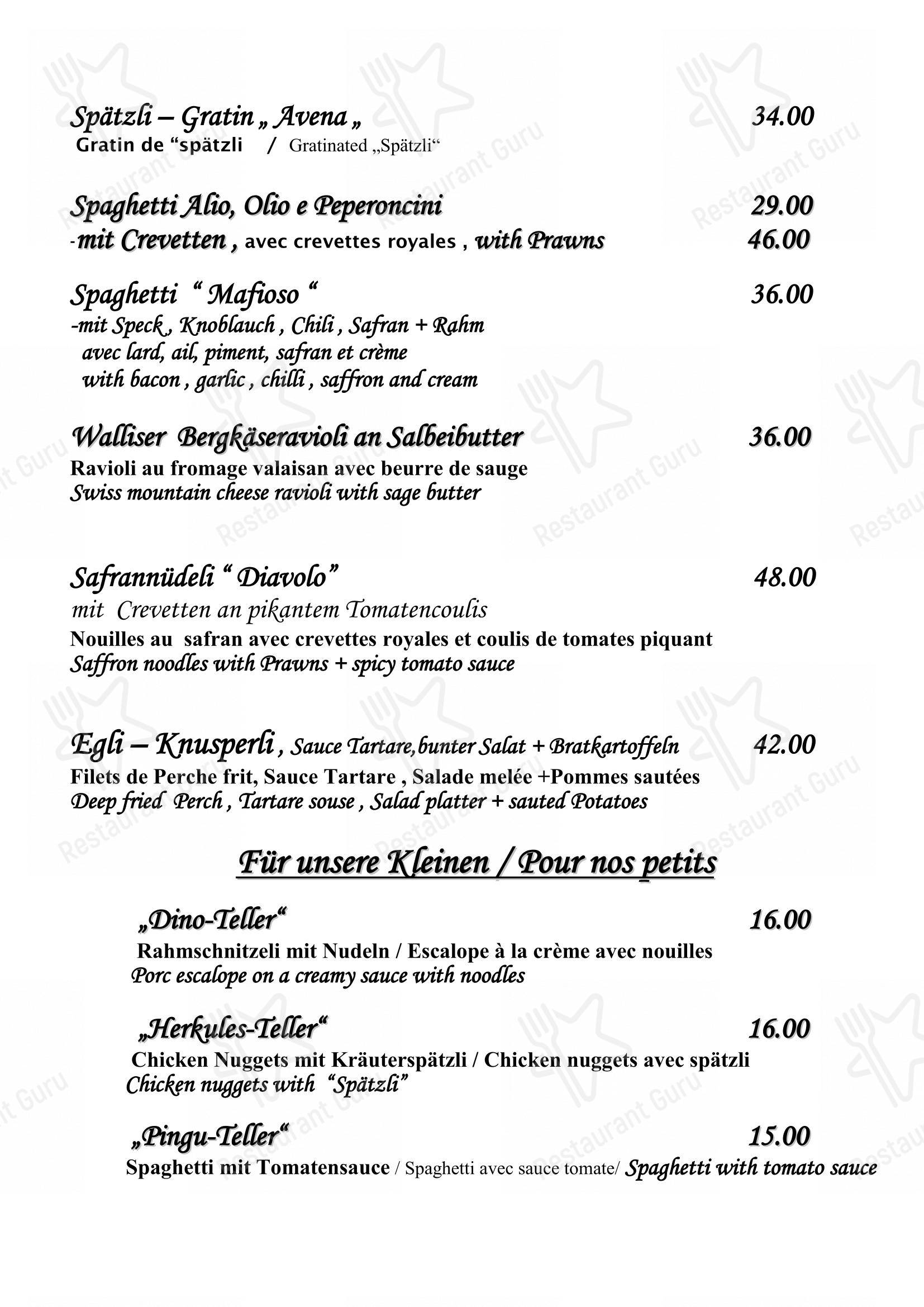 Menu di Restaurant Avena - Menu