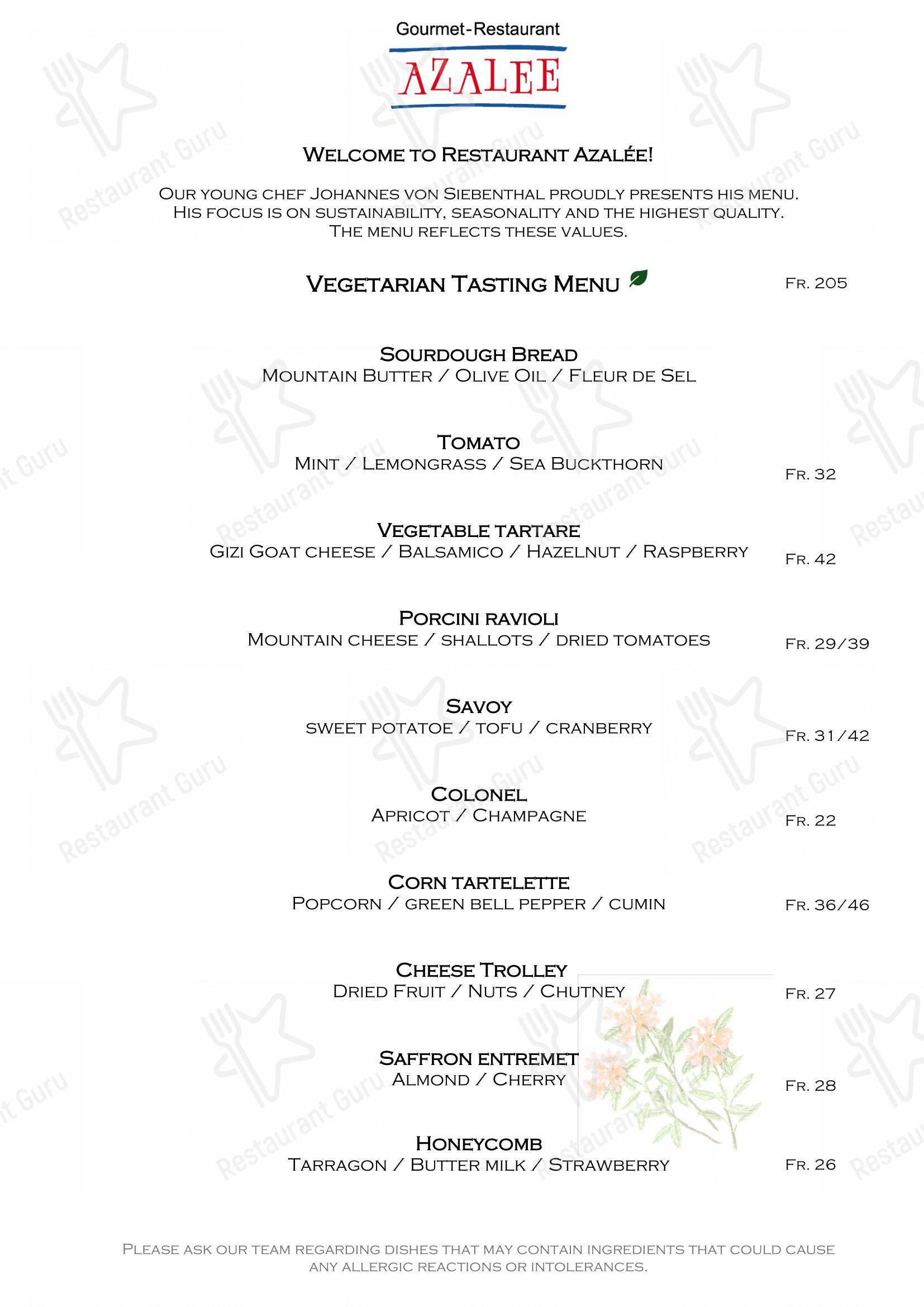 Restaurant Azalée in Saanen - Menu