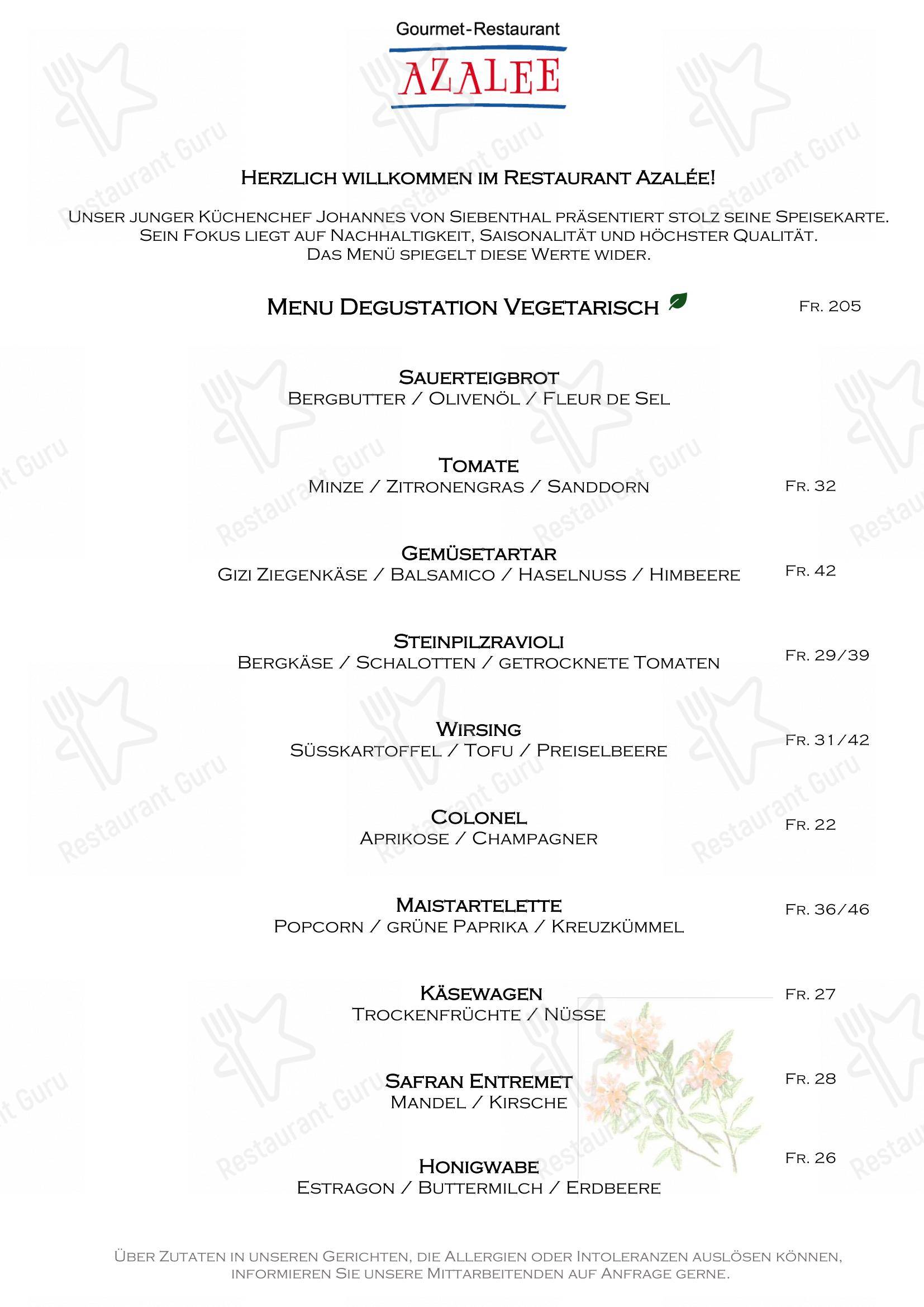 Restaurant Azalée in Saanen - 菜单