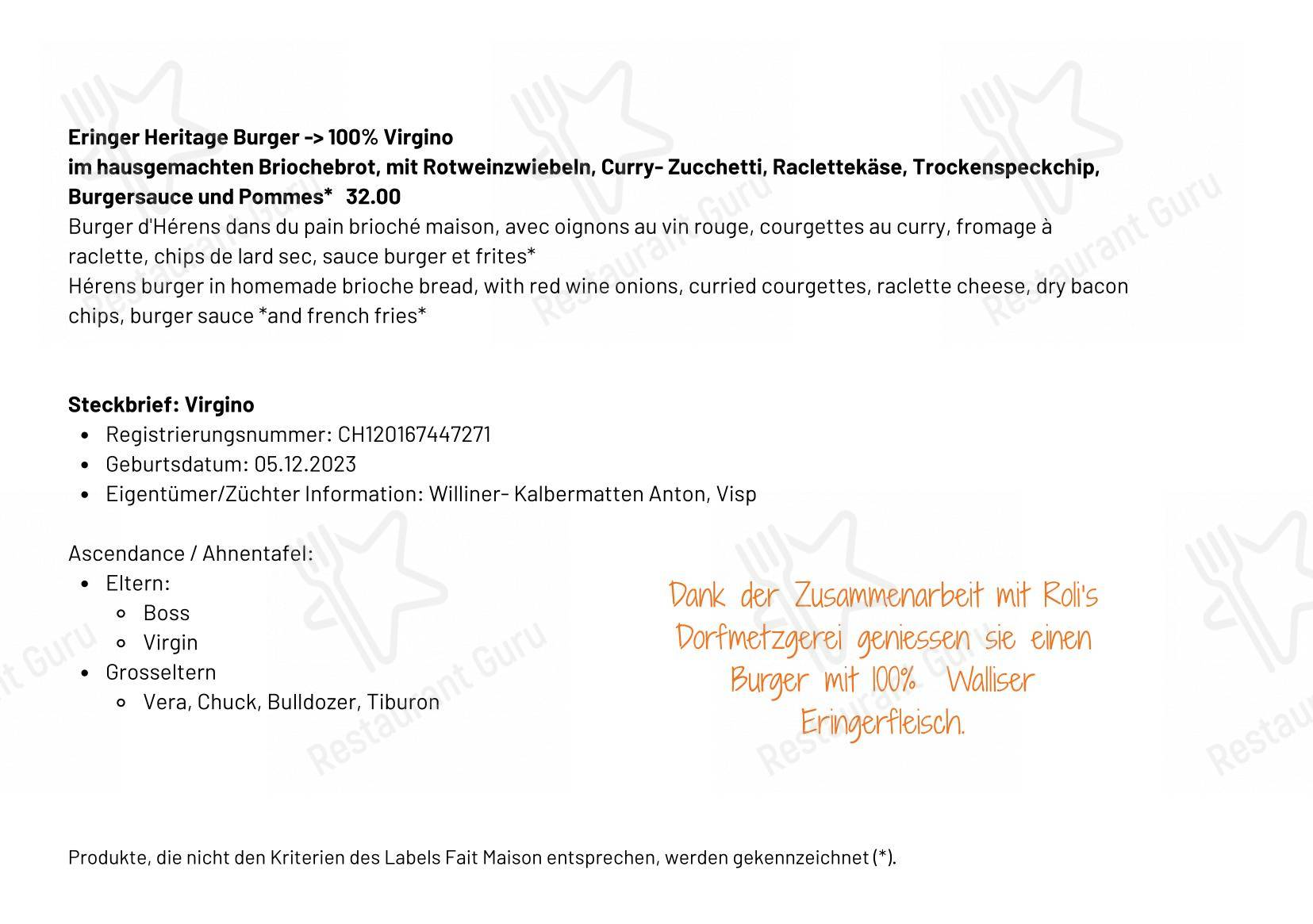 Restaurant Bärgji-Alp in Grächen - Menu bar