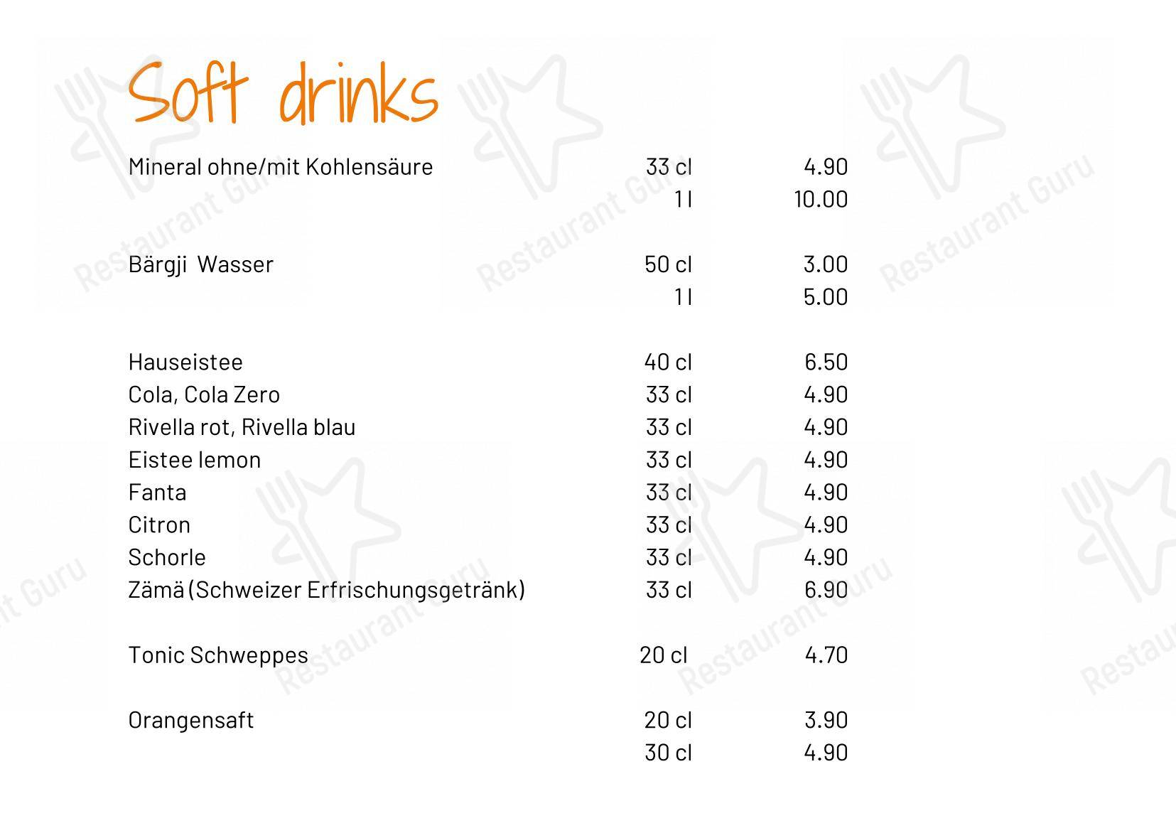 菜单 per Restaurant Bärgji-Alp ristorante