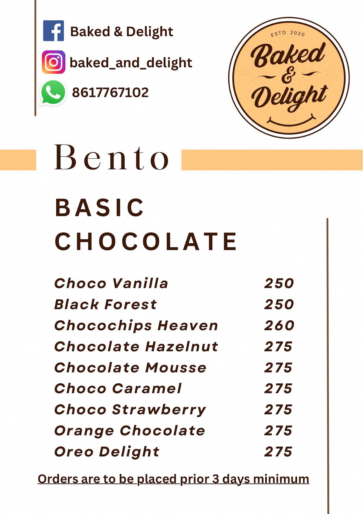 Baked & Delight menu