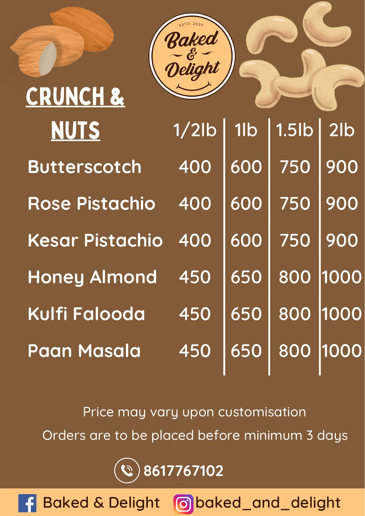 Baked & Delight menu