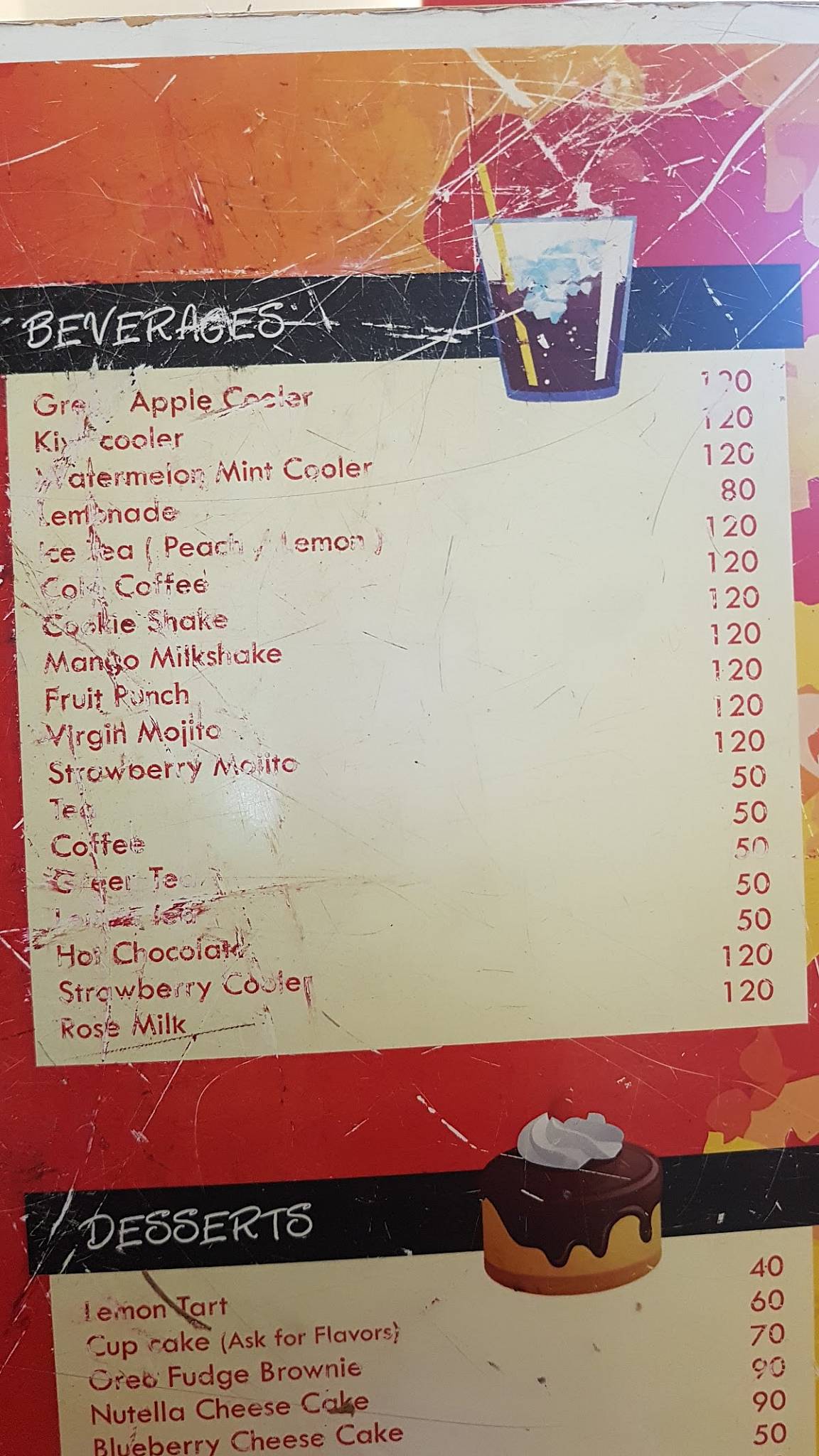 Baker's Treat menu