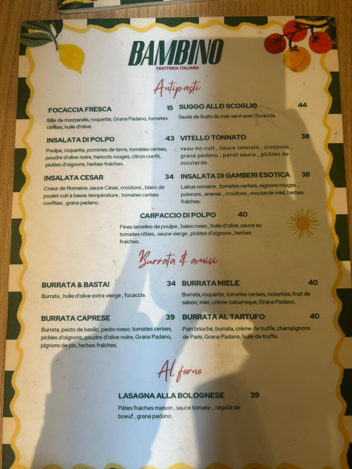 Menu de Bambino