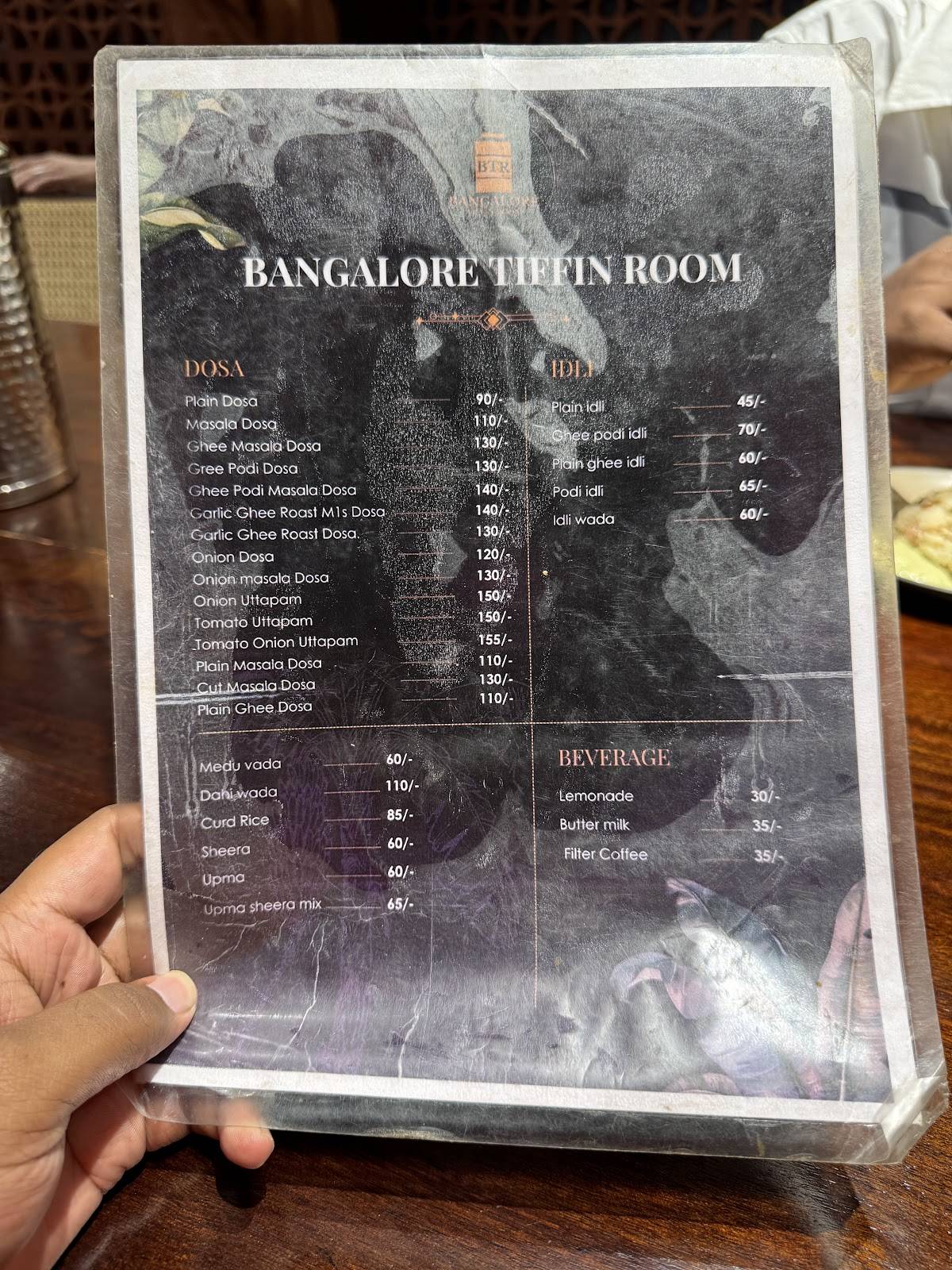 Bangalore Tiffin Room menu