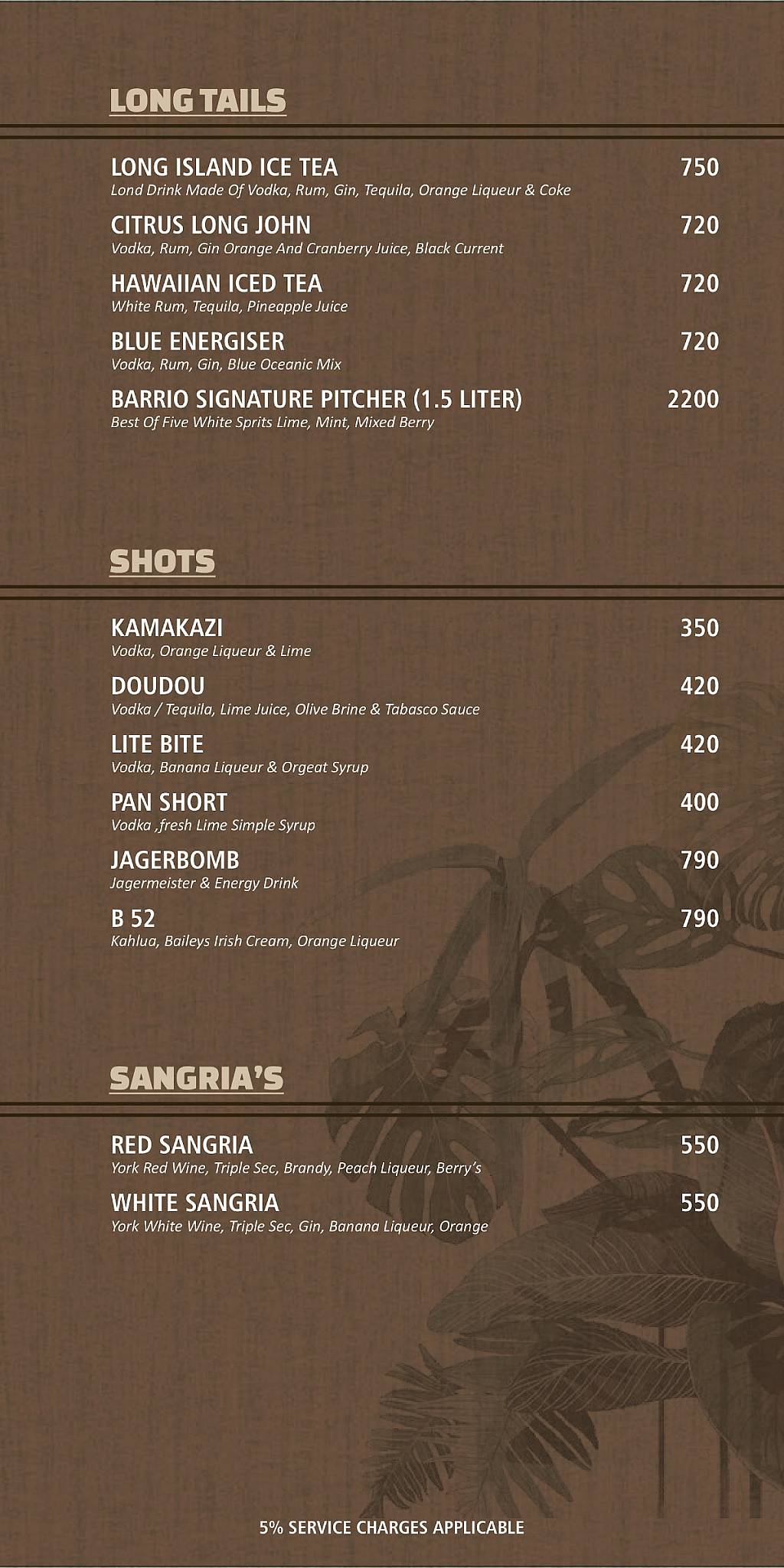 Barrio Rooftop, AC Restaurant & Bar - Pimple Saudagar menu