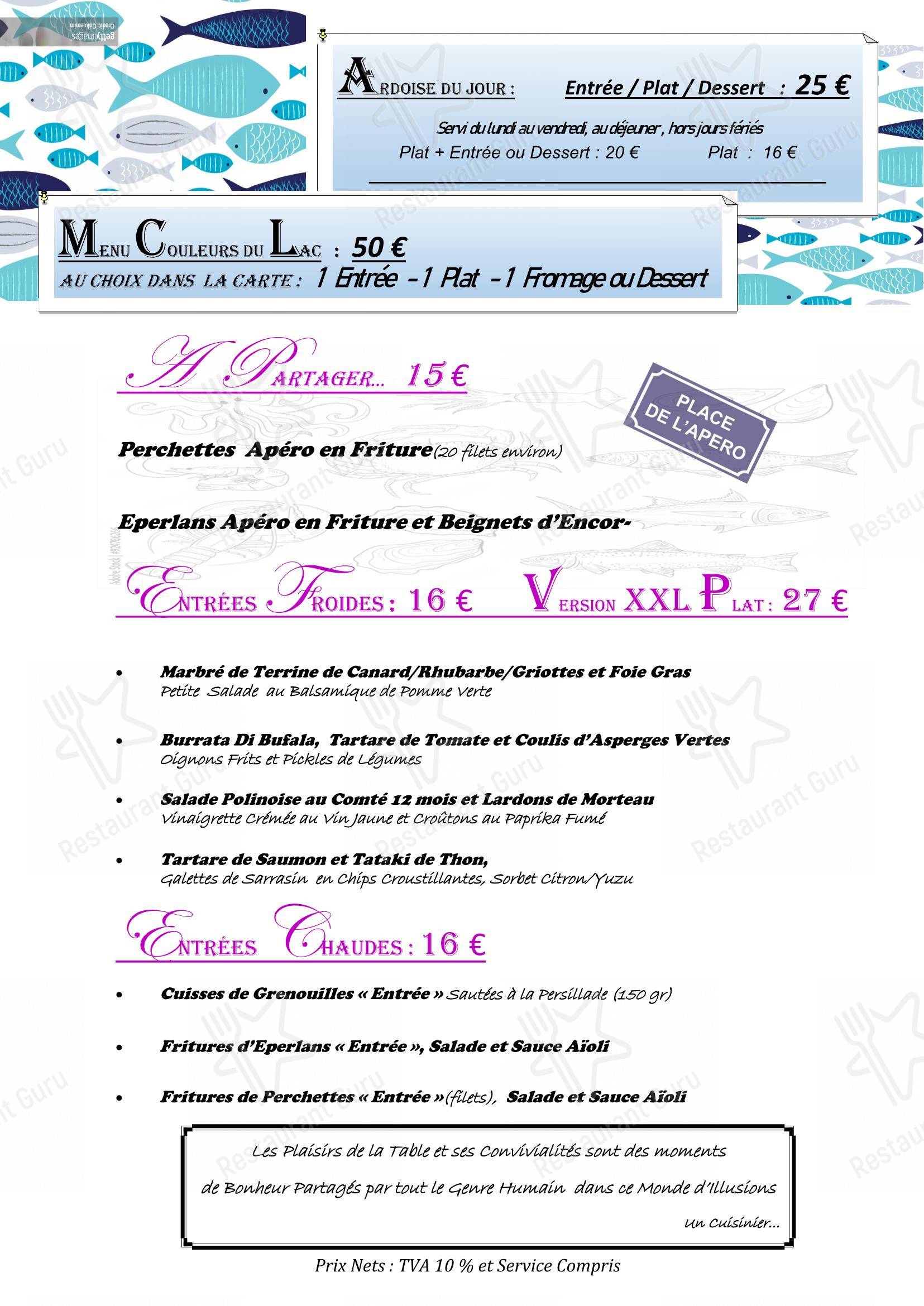 菜单 pour Restaurant BELLE RIVE dans Nantua