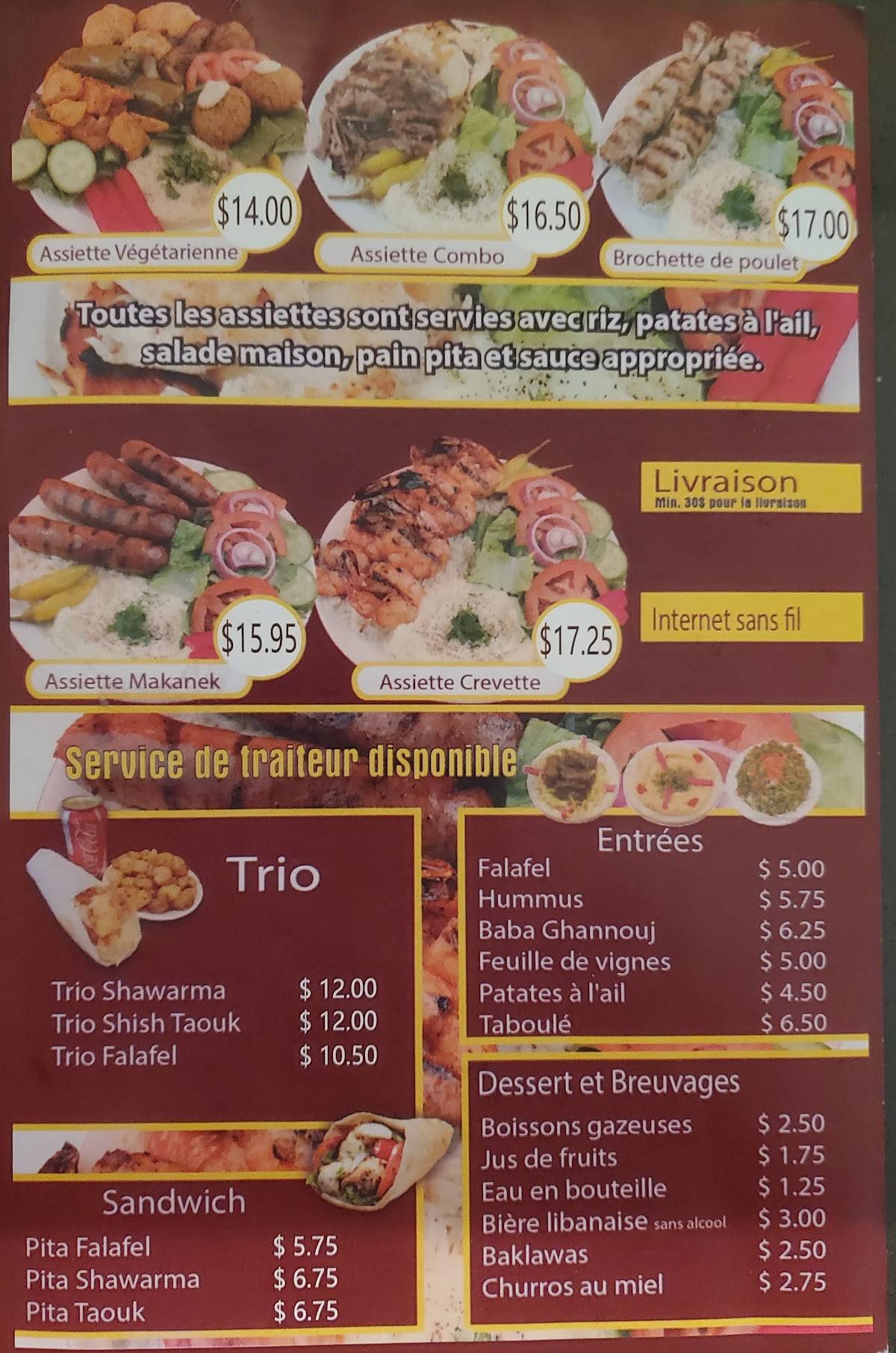 Menu de Restaurant Beyrouth