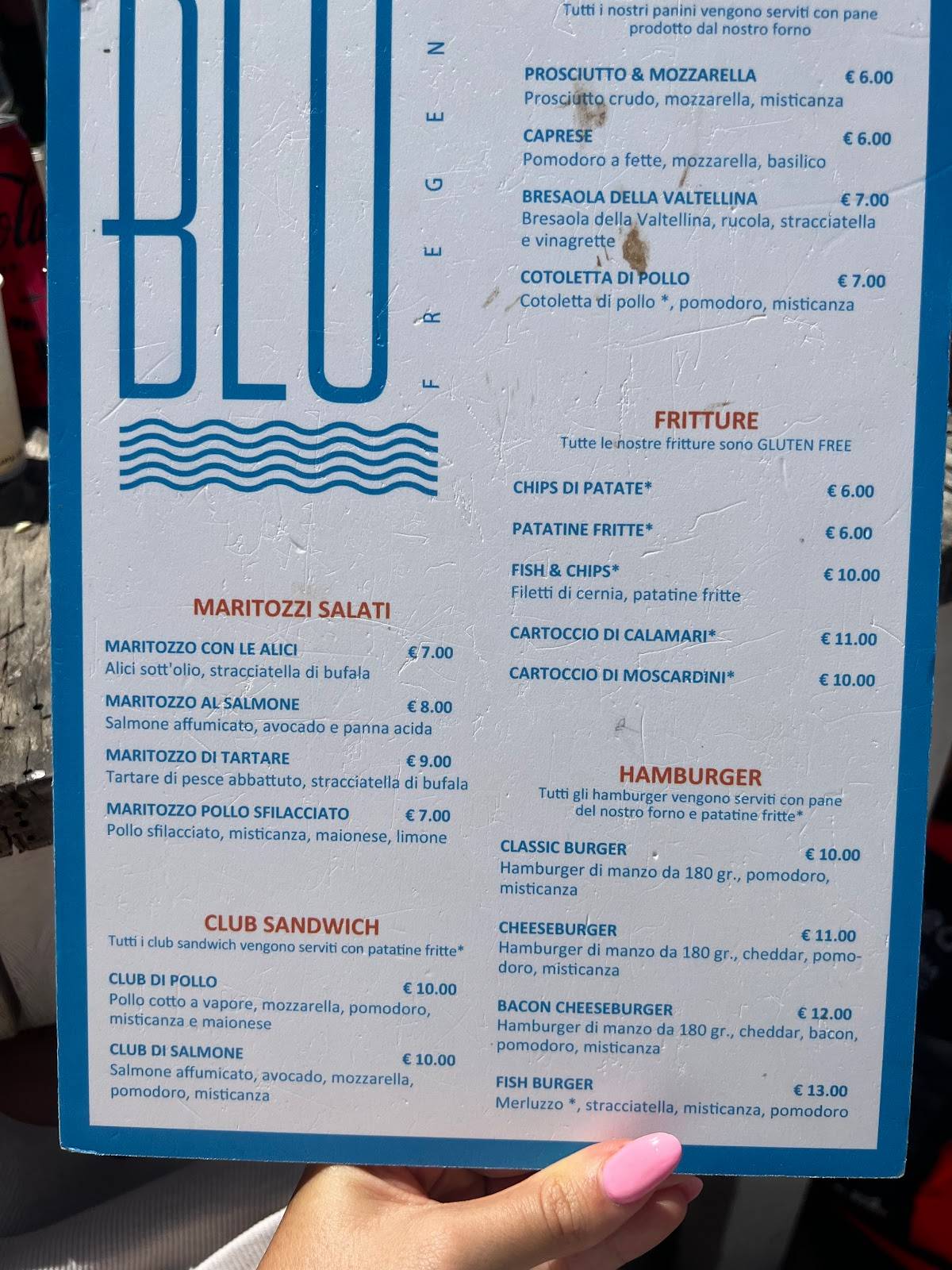Menu di Blu Fregene 