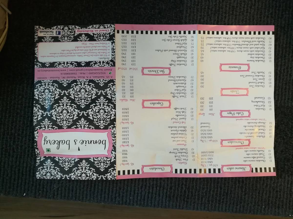 Bonnie's Bakery menu