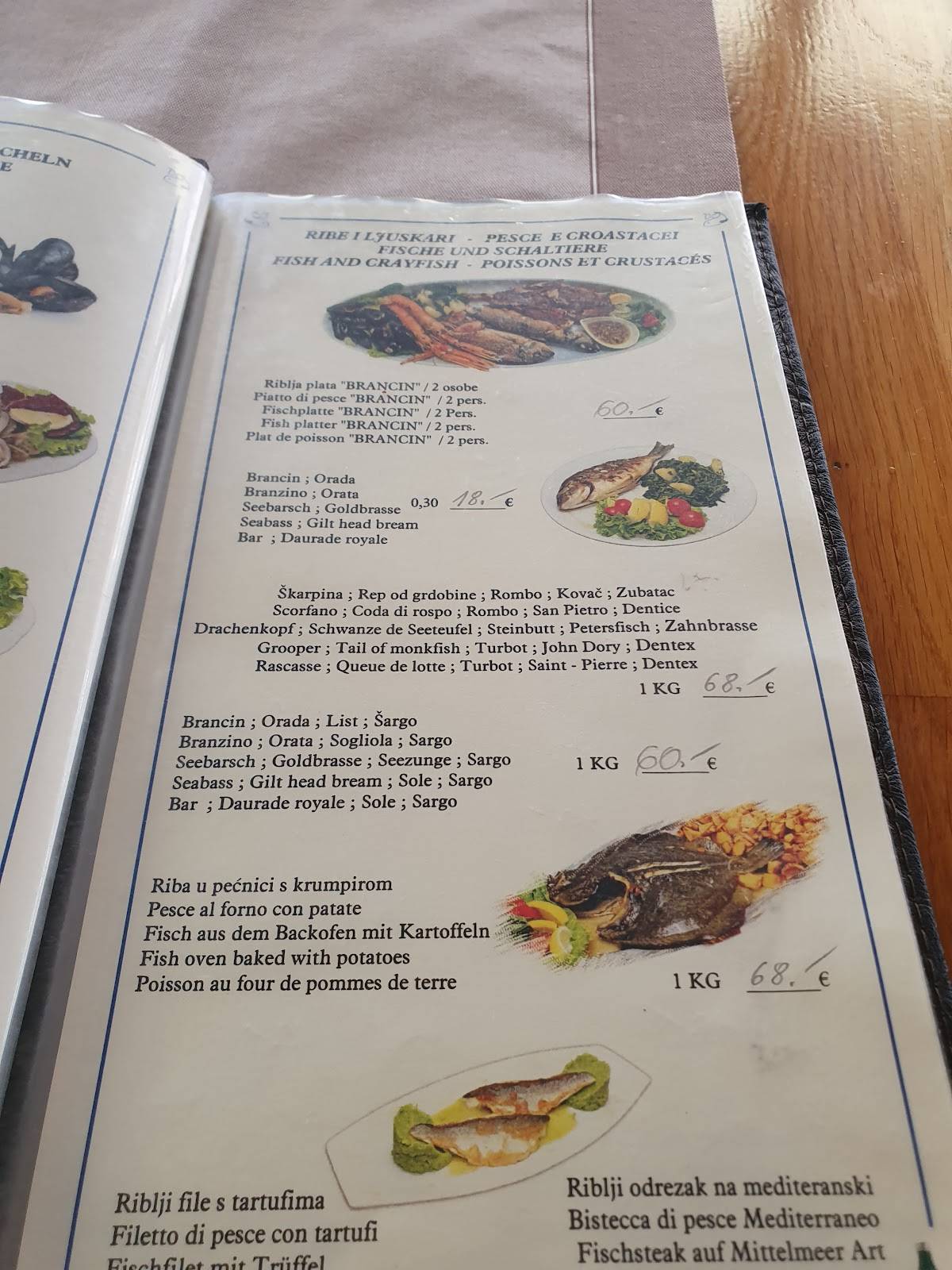 Menu di Restaurant Brancin da Nino 