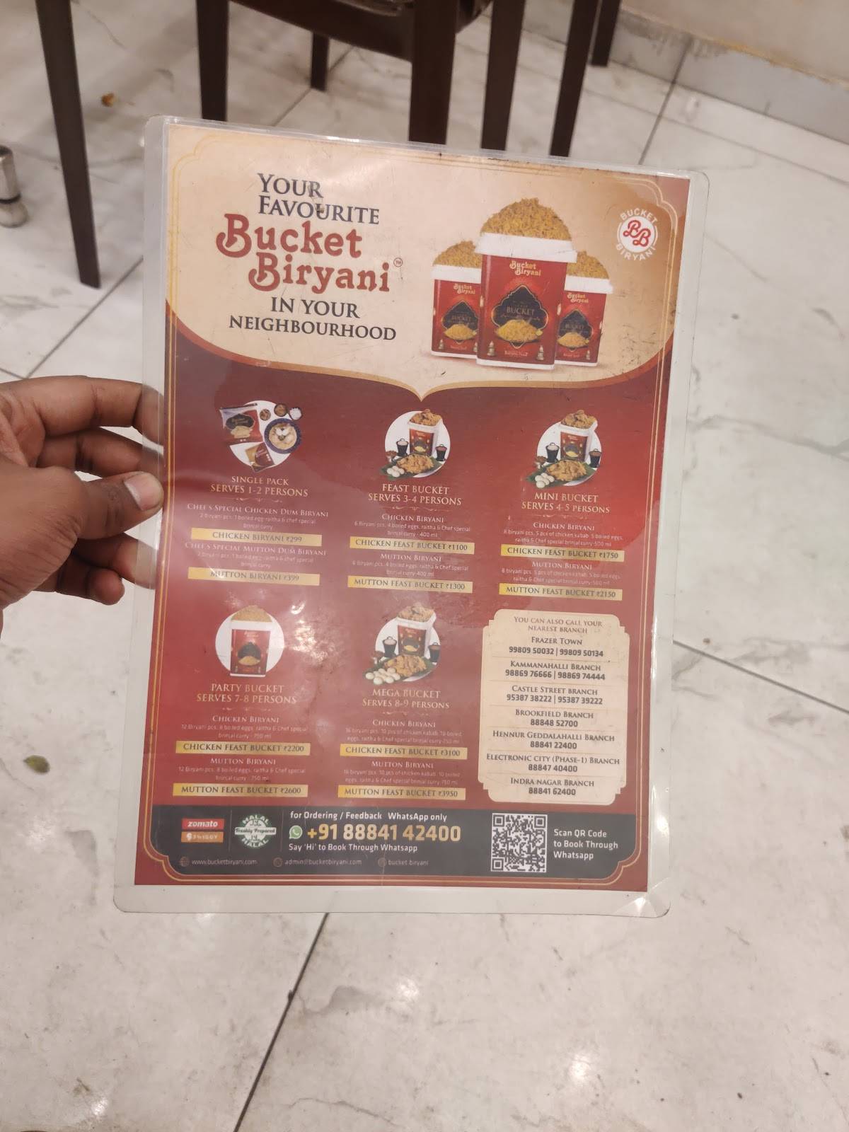 Bucket Biryani menu