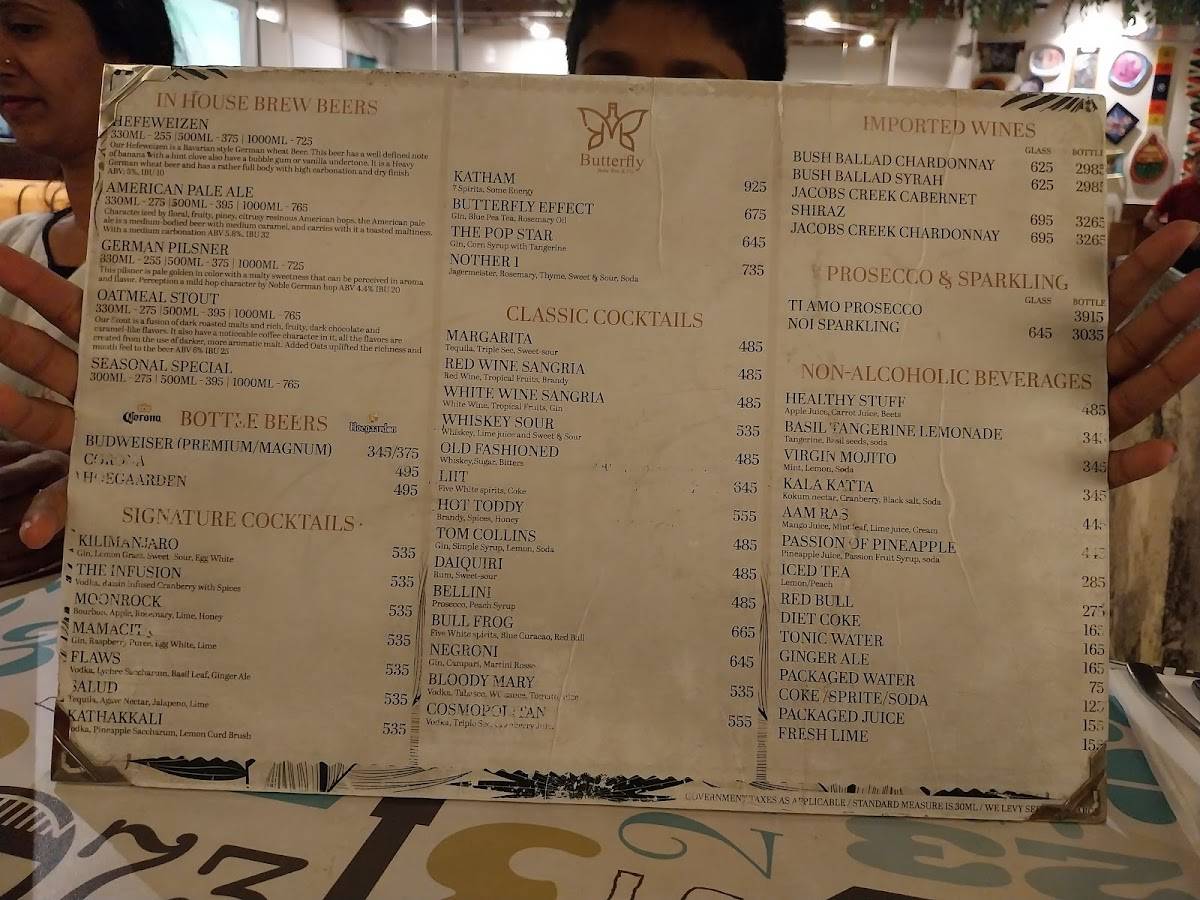 ButterFly - Brew Bite & Fly menu
