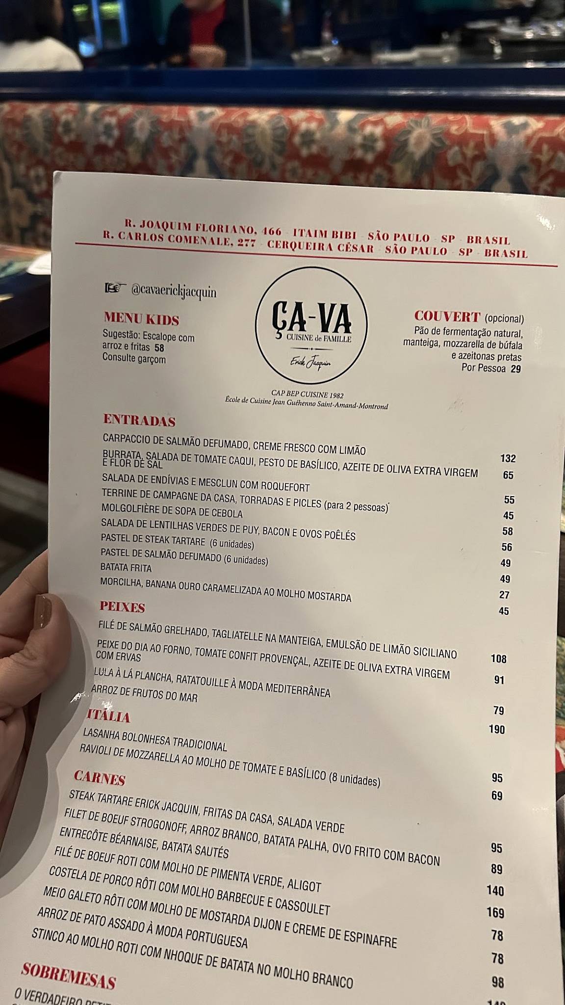 Ça-Va Bistrô - Chef Erick Jacquin (Bela Vista) cardápio