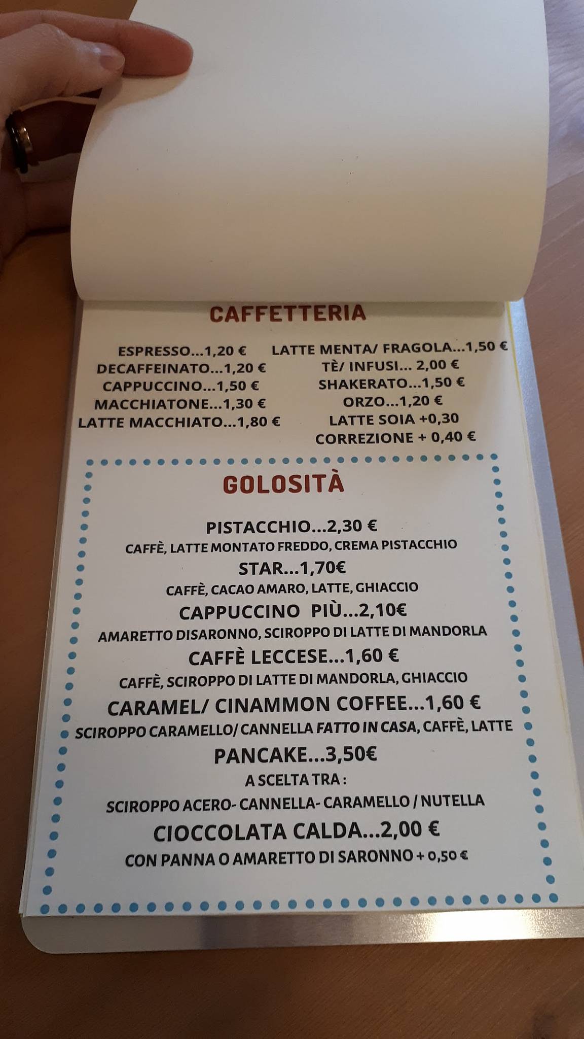 Menu di Caffetteria LYRA 