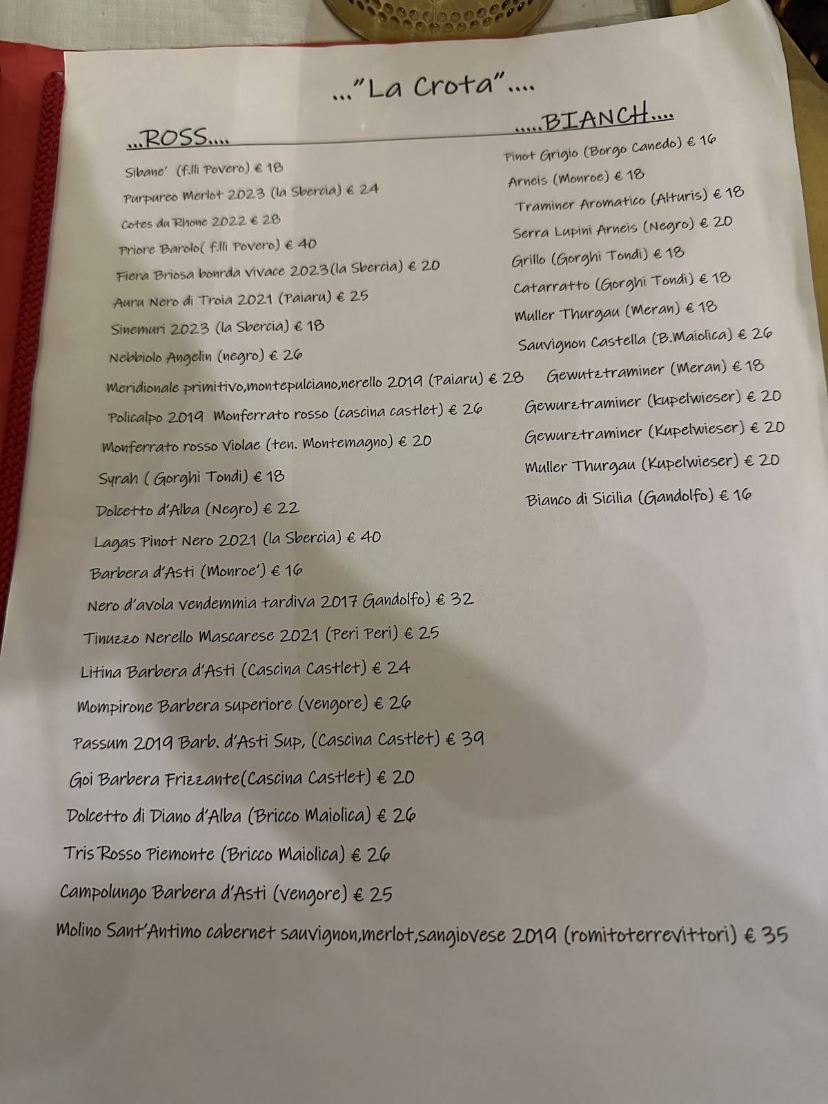 Menu di Cantine Vittoria 