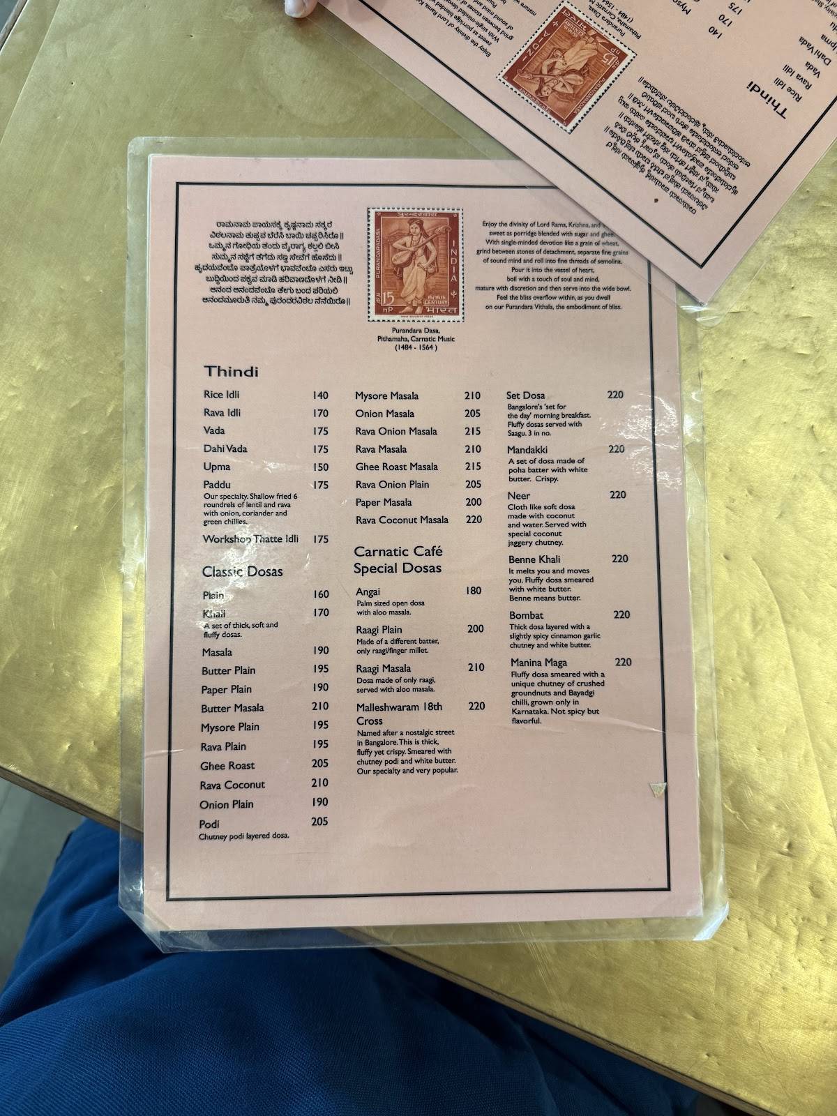 Carnatic Cafe Gurugram menu