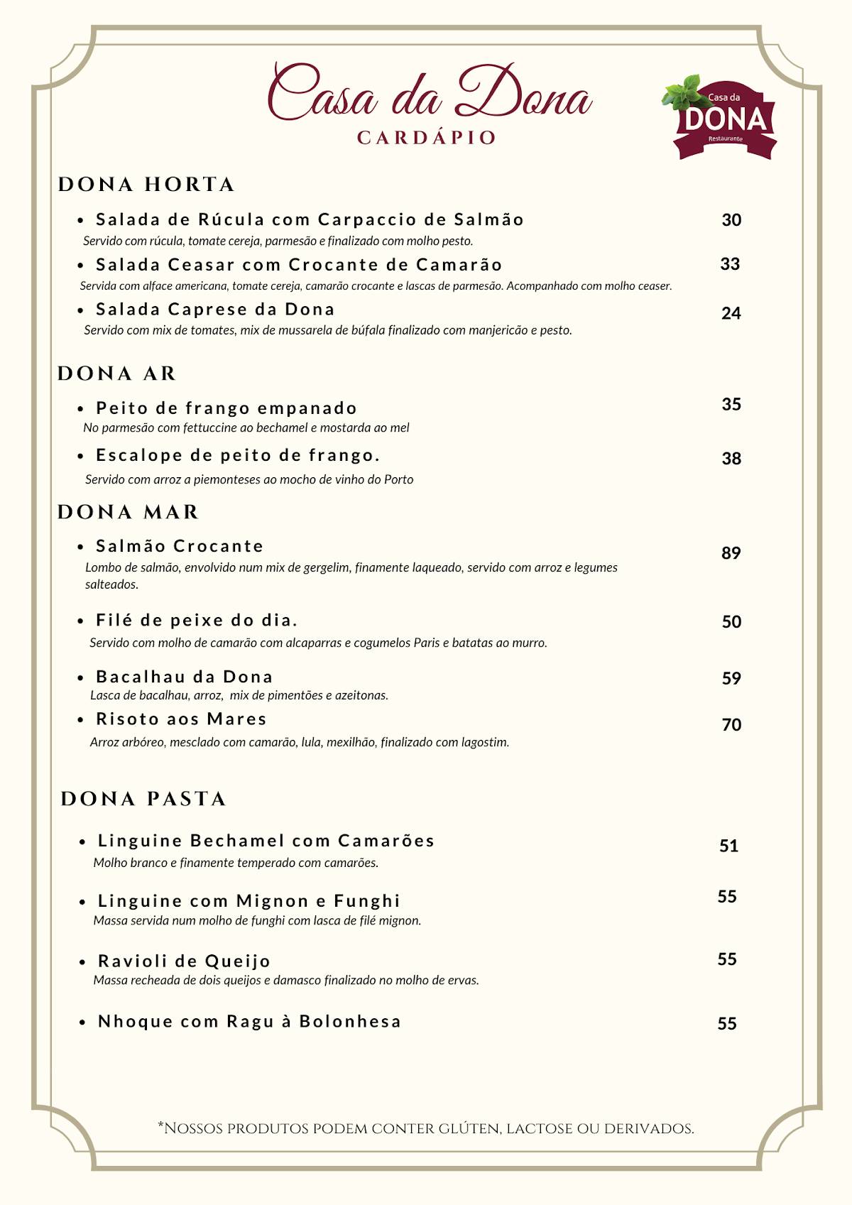Casa Da Dona Bistrô cardápio