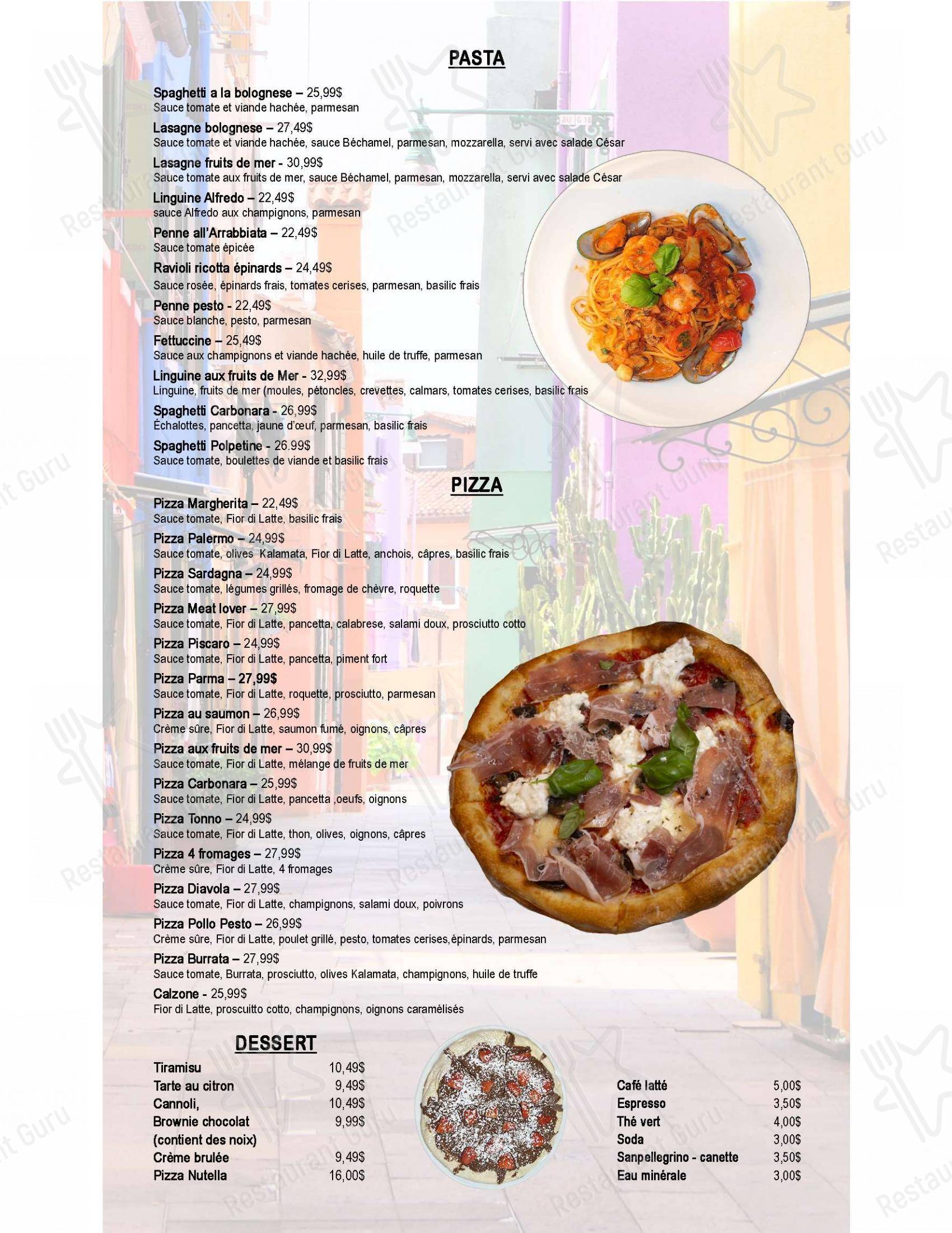 Menu pour Restaurant Castello - Menu