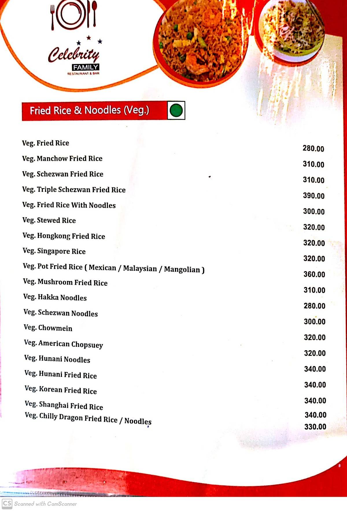 Hotel Celebrity menu
