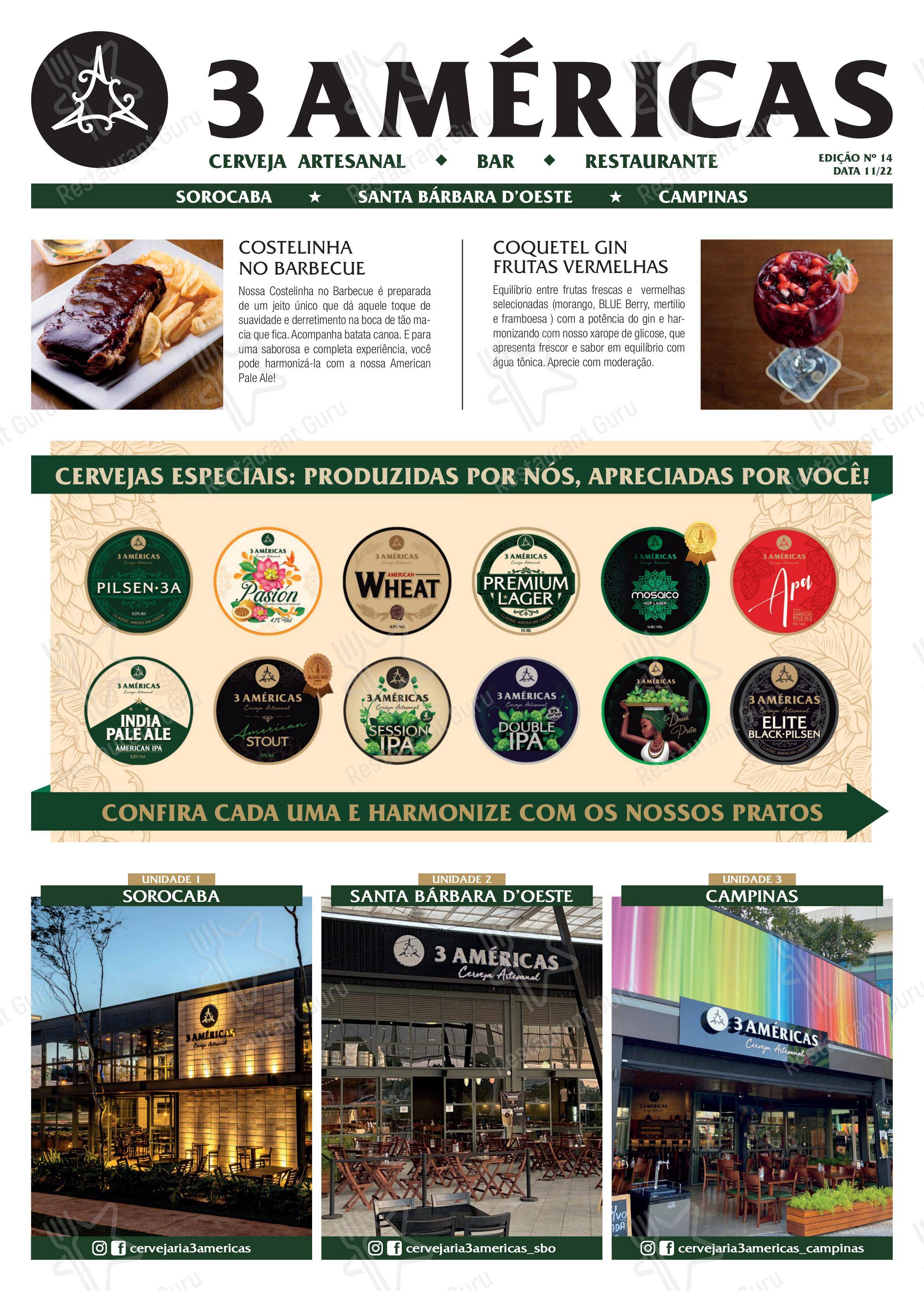 Menu para Cervejaria 3 Américas restaurante
