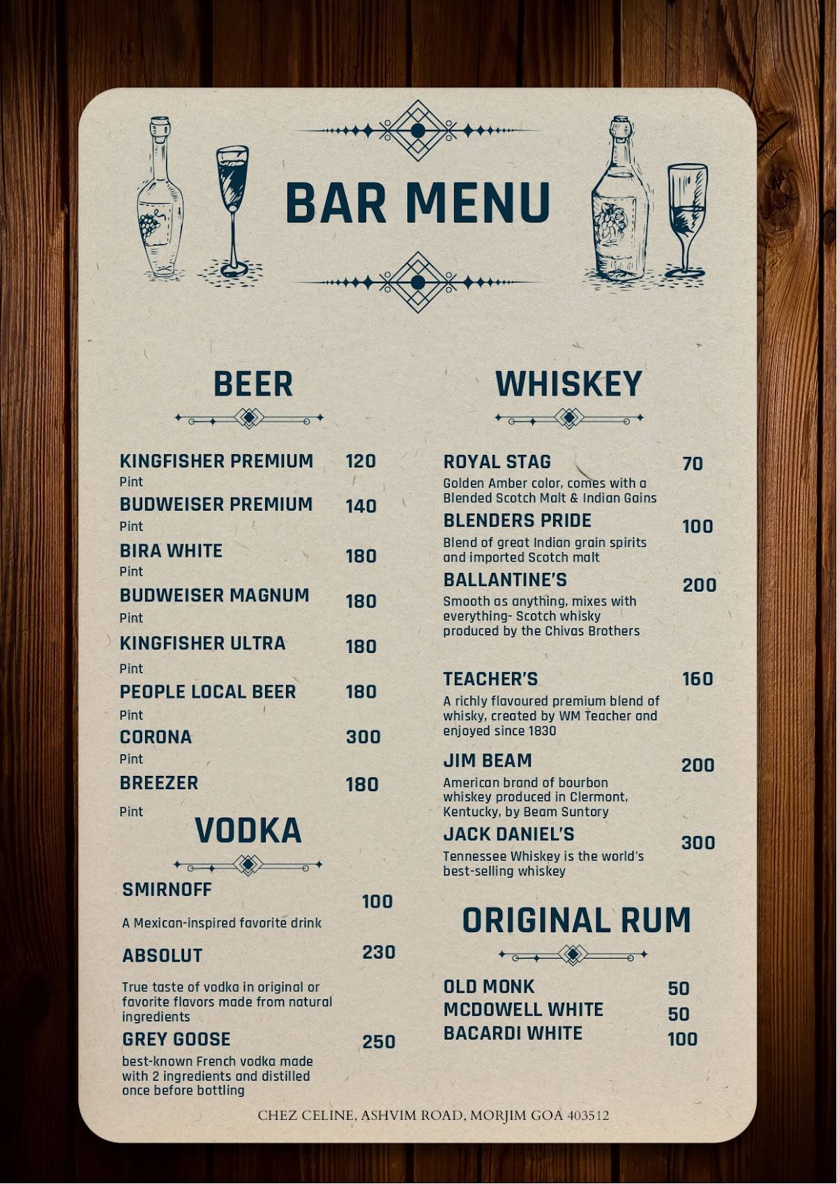 Chez Celine menu