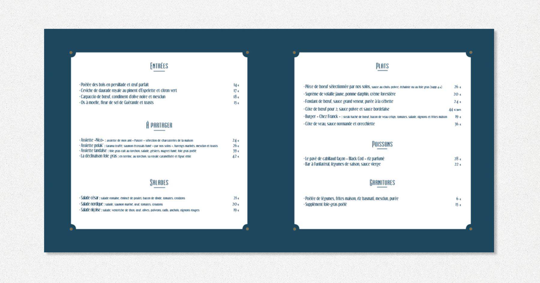 Menu de Chez Franck
