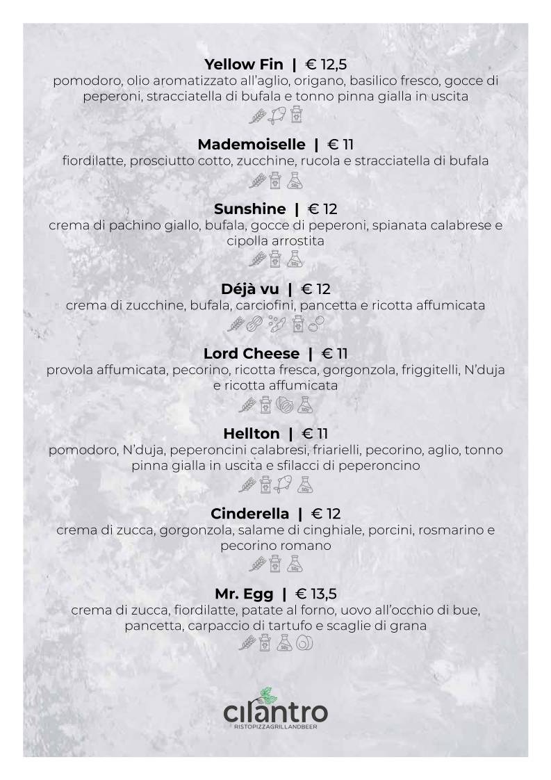 Menu di Cilantro - Ristorante Pizzeria Carne alla brace 