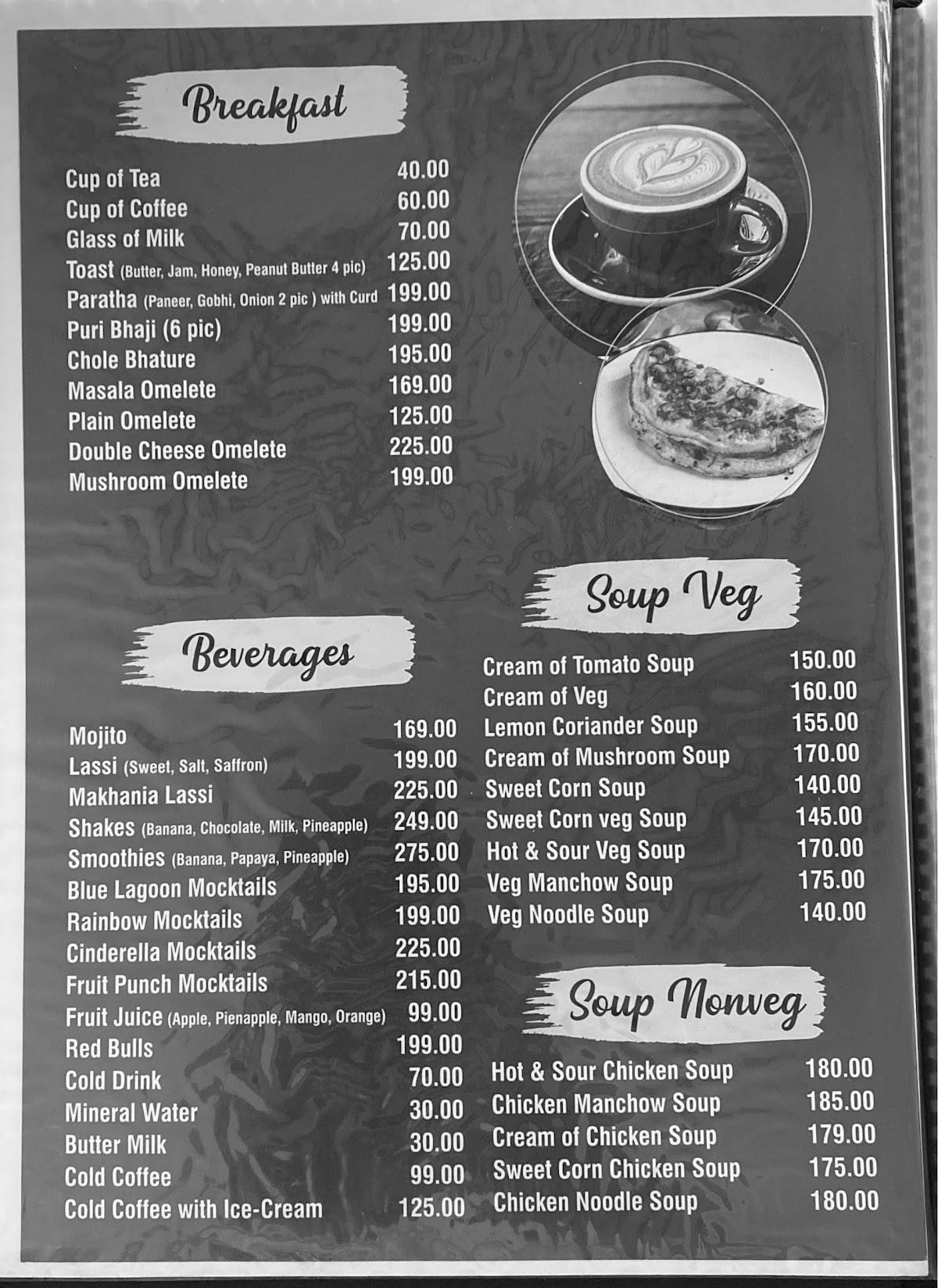 Clouds cafe & restaurant menu