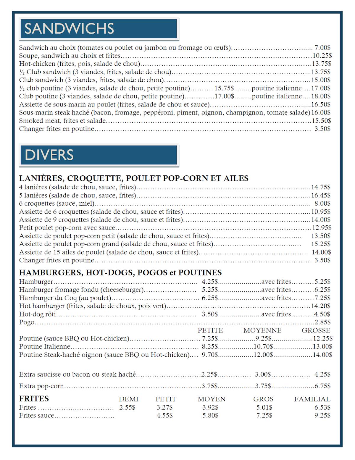 Menu de Restaurant Coco-Rico