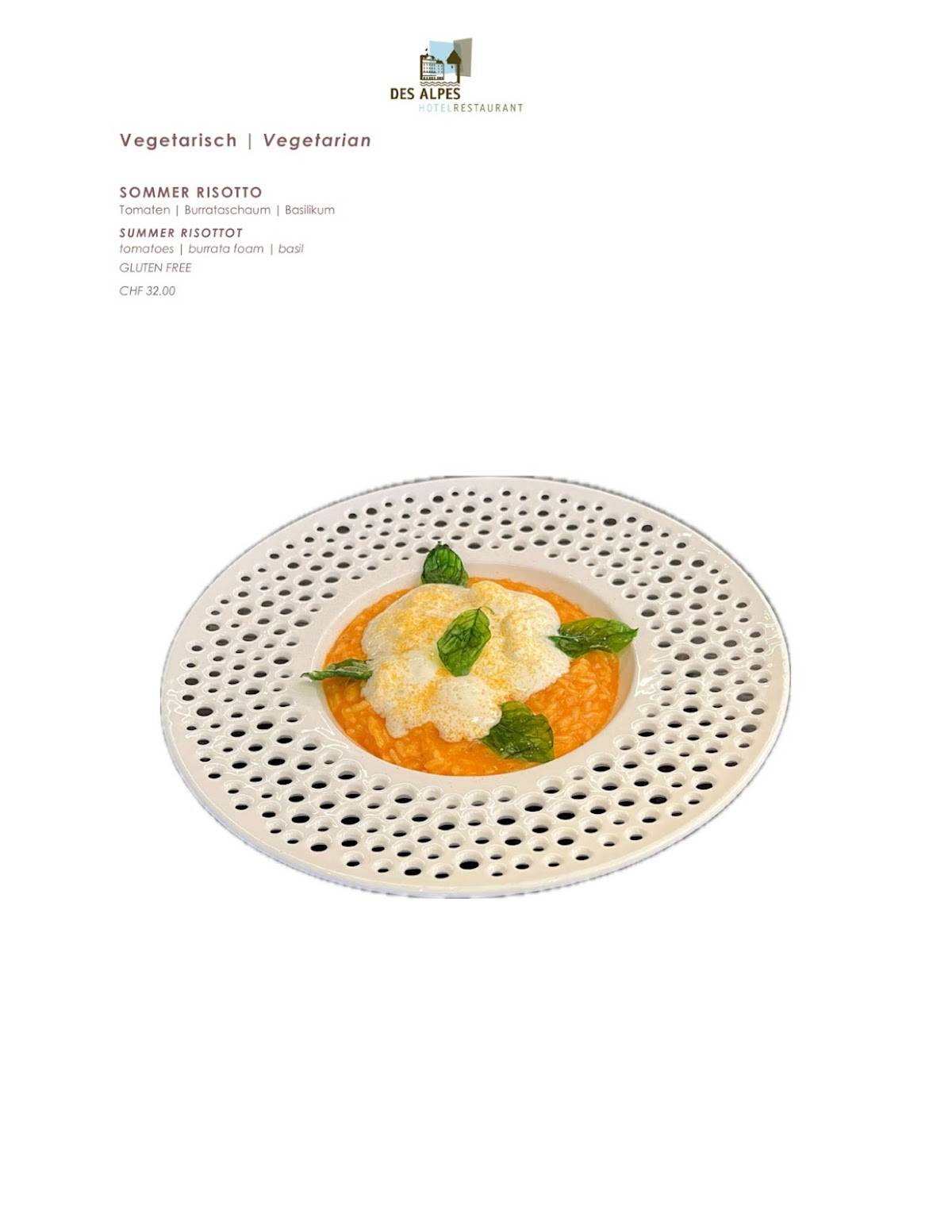 Menu di Restaurant Des Alpes 