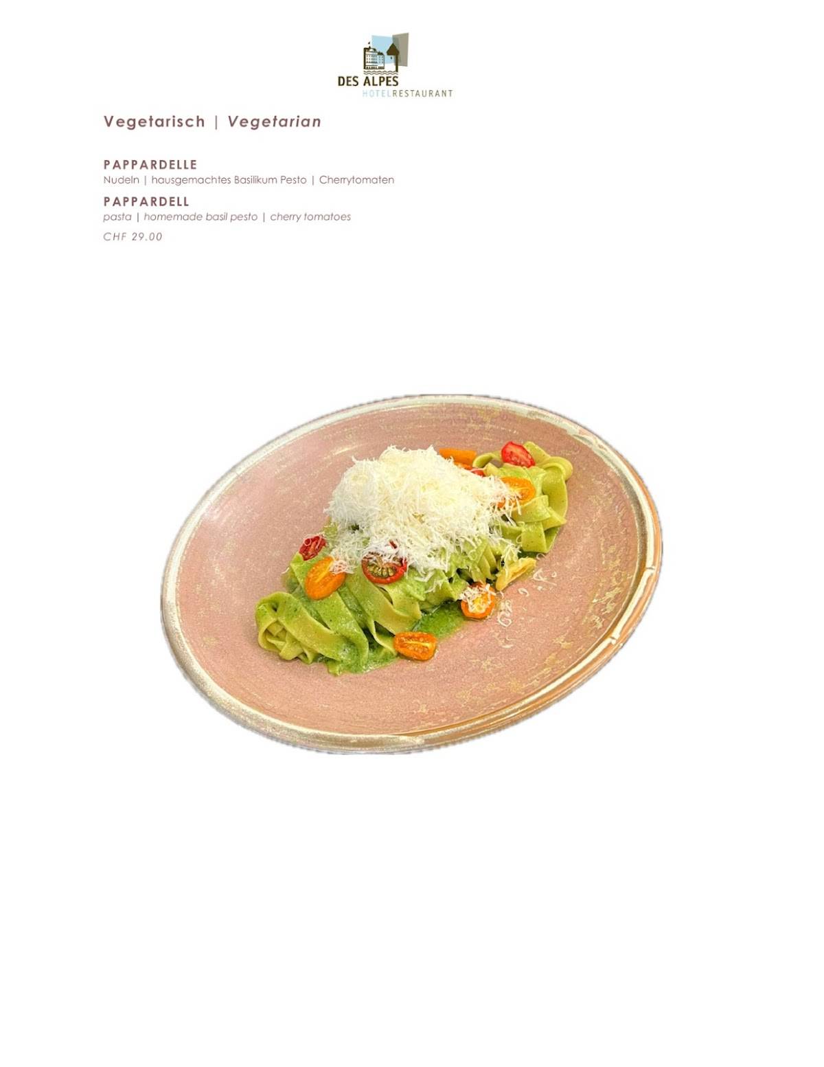 Menu di Restaurant Des Alpes 