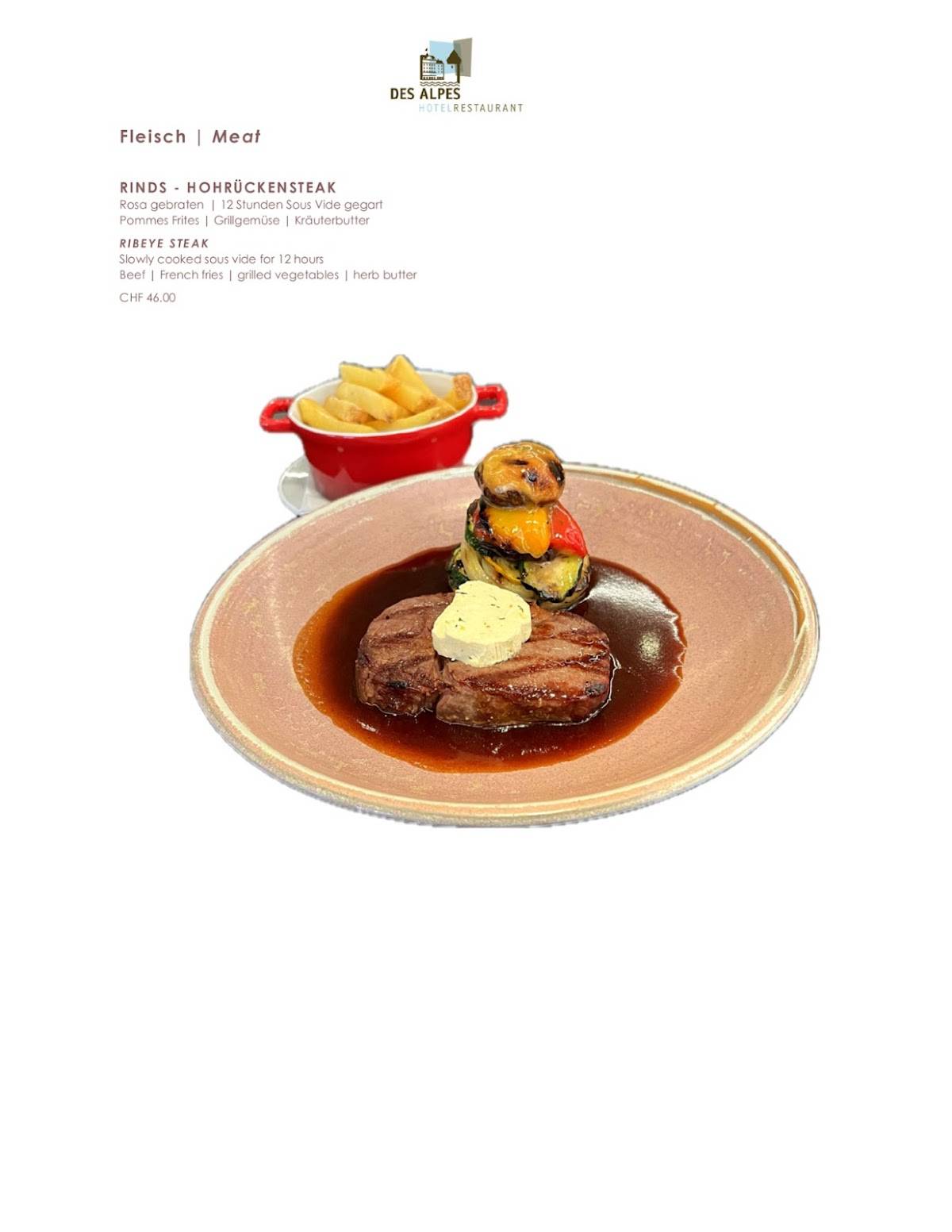 Menu di Restaurant Des Alpes 