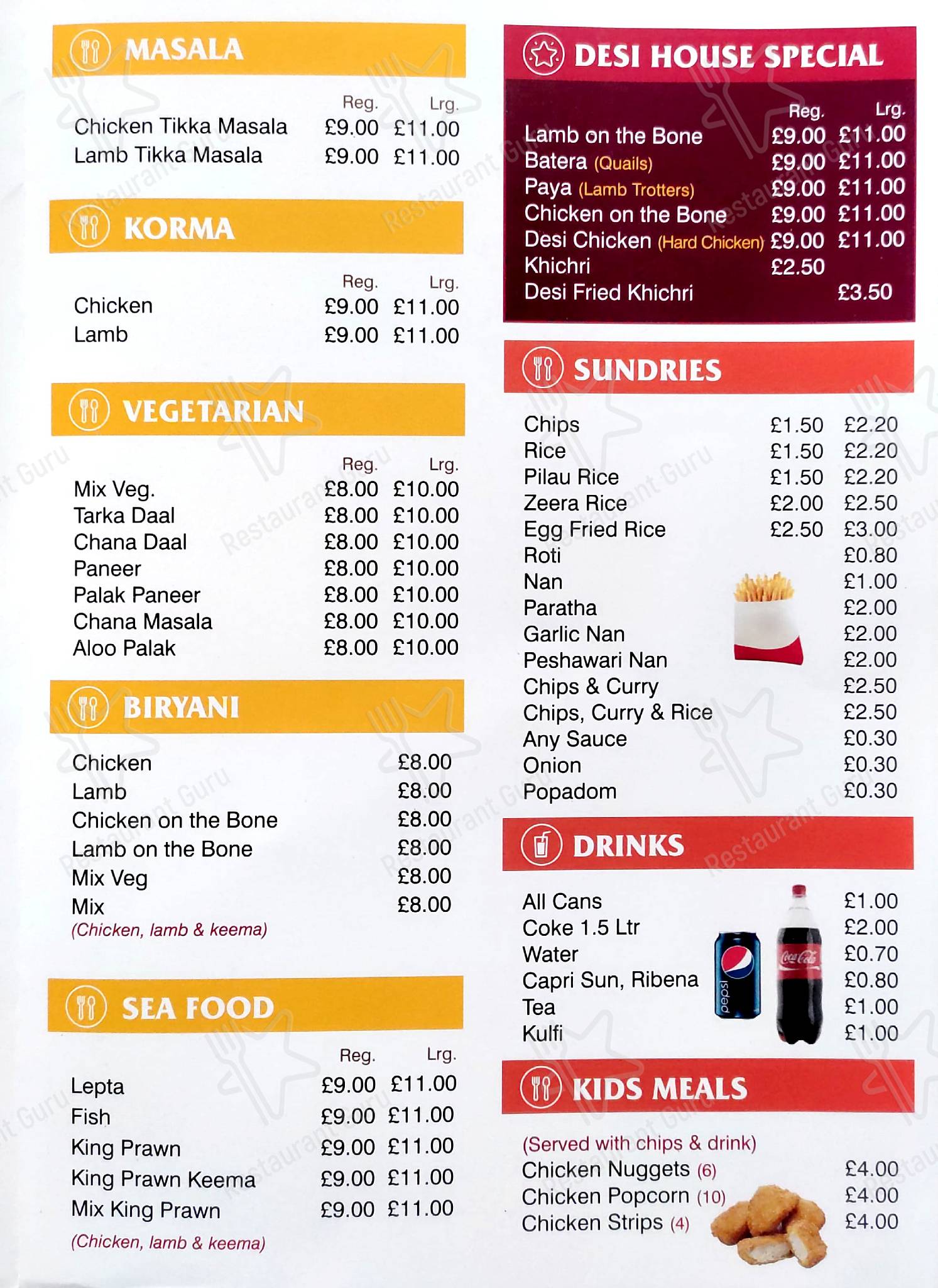 Menu at Desi House restaurant, Bolton