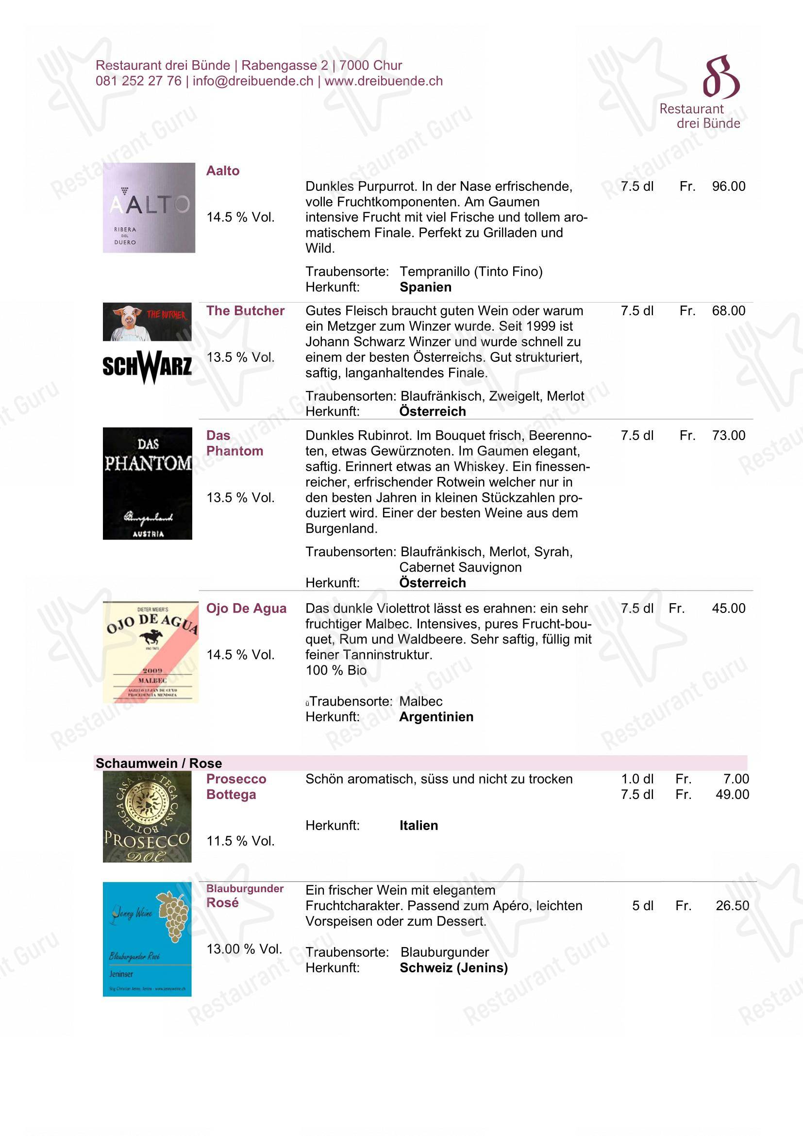 Menu di Restaurant Drei Bünde - Коктейльная карта