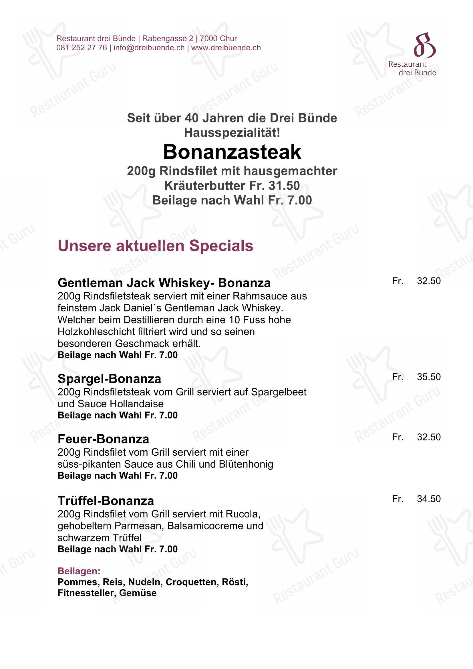 菜单 per Restaurant Drei Bünde in Coira