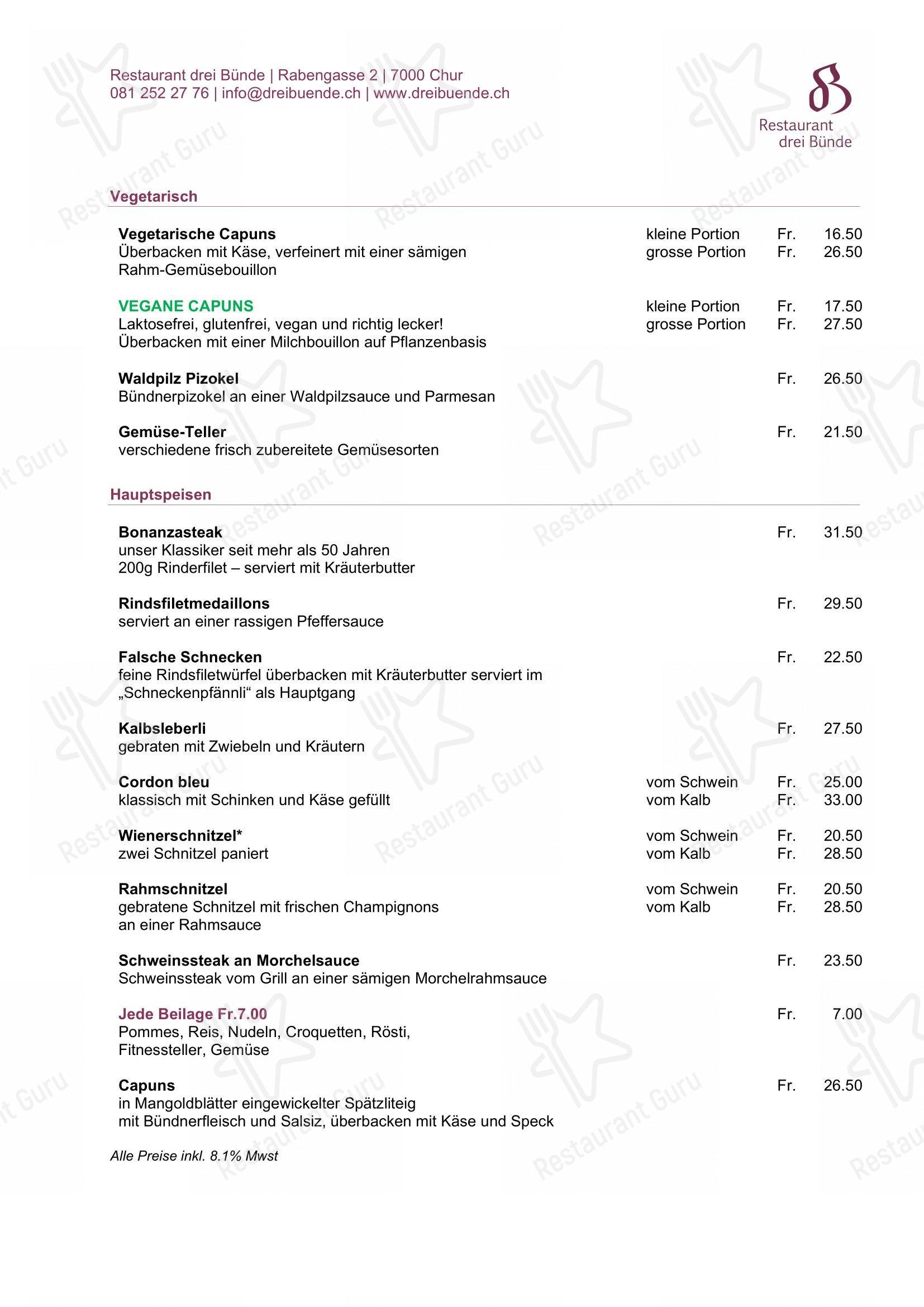 Restaurant Drei Bünde in Coira - Коктейльная карта