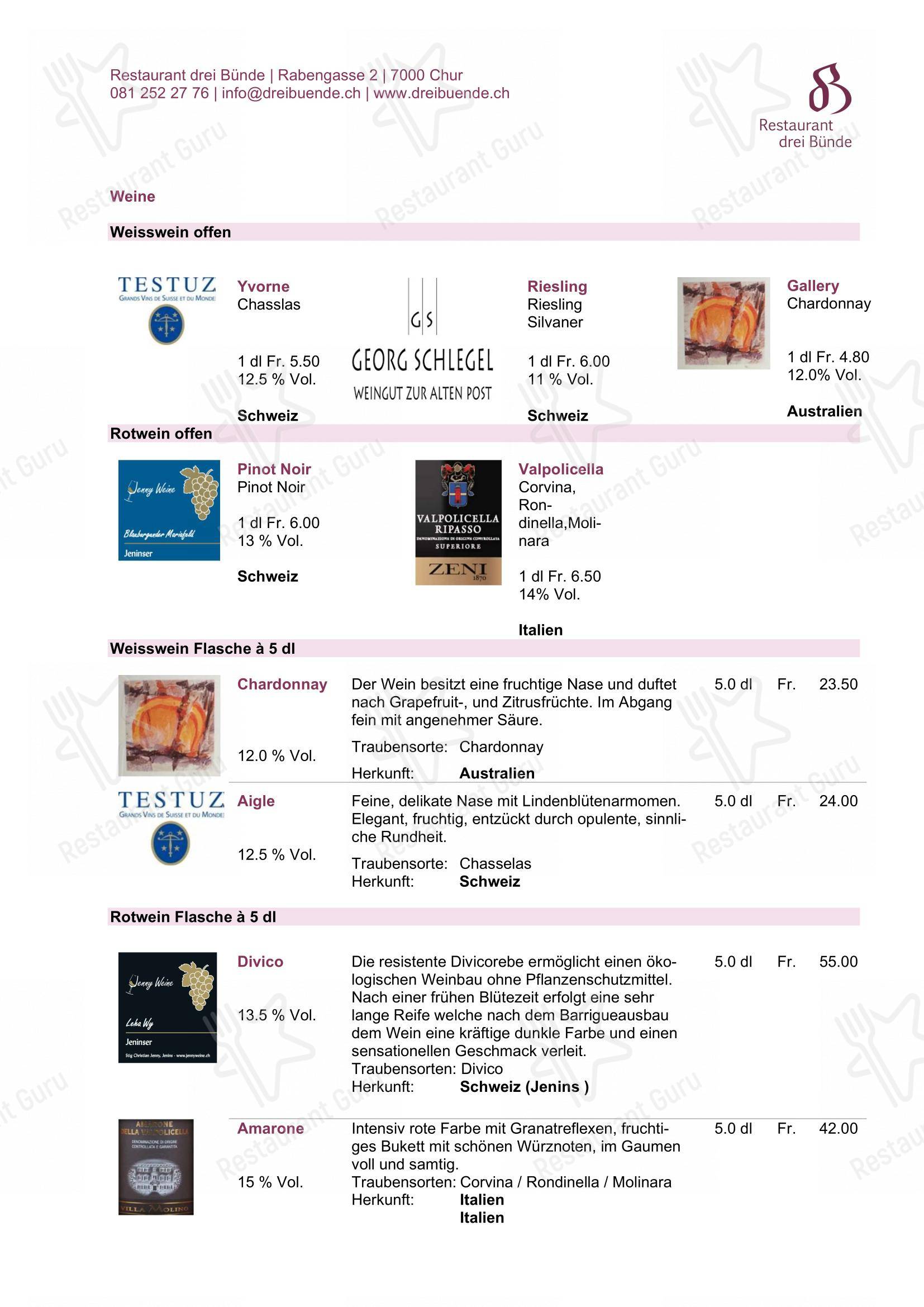 Коктейльная карта per Restaurant Drei Bünde in Coira